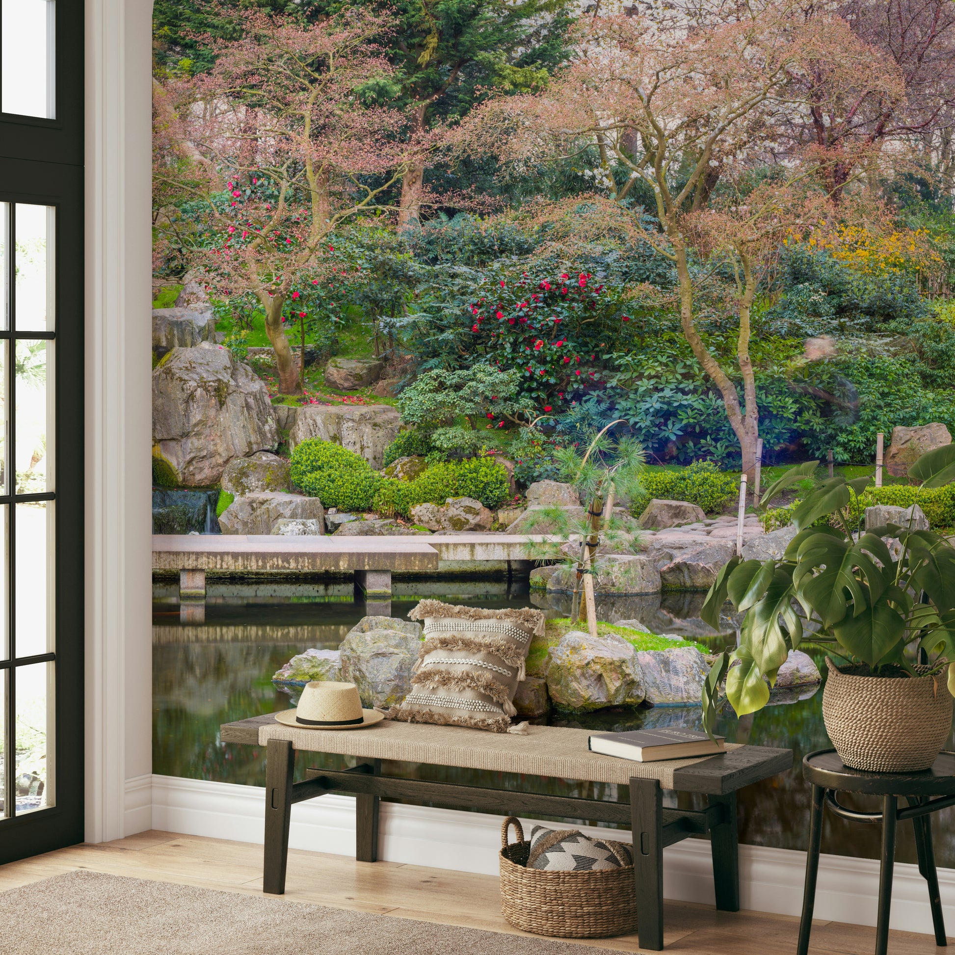 The trees and bushes are lush and green.

