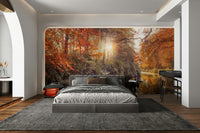 A living room featuring the gilded woods wall mural.

