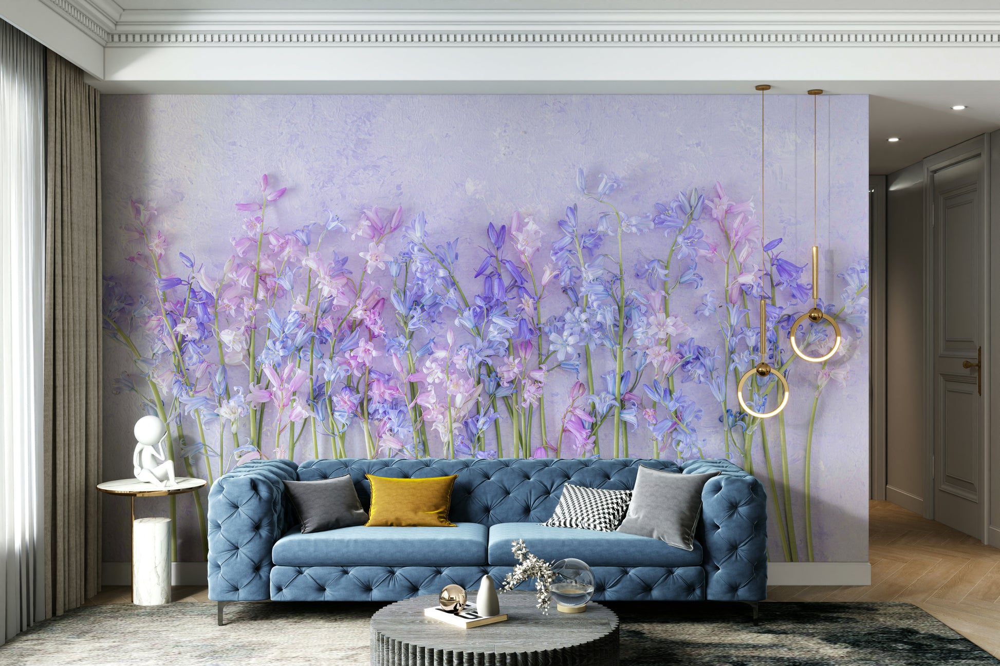 An angled shot of the mural's gentle color palette.

