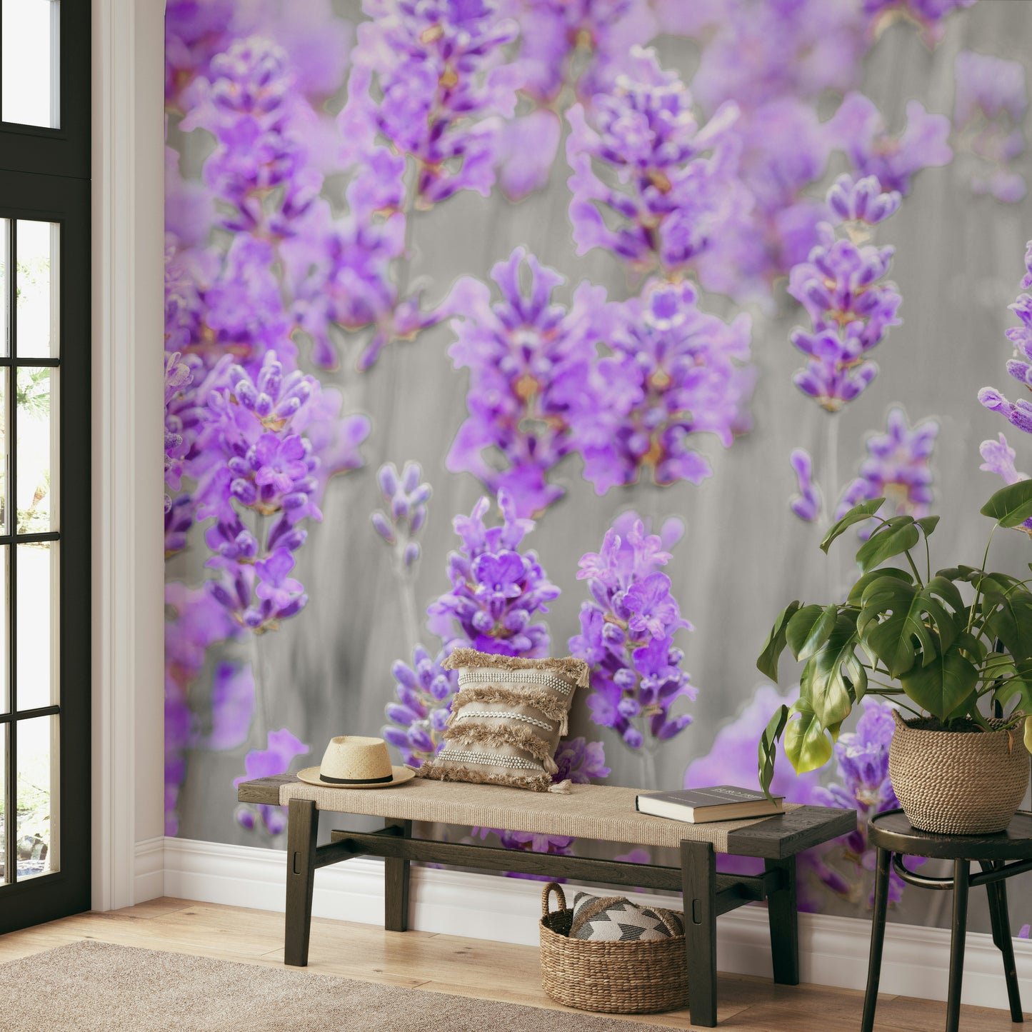 A detail shot of the elegant lines in the wallpaper.

