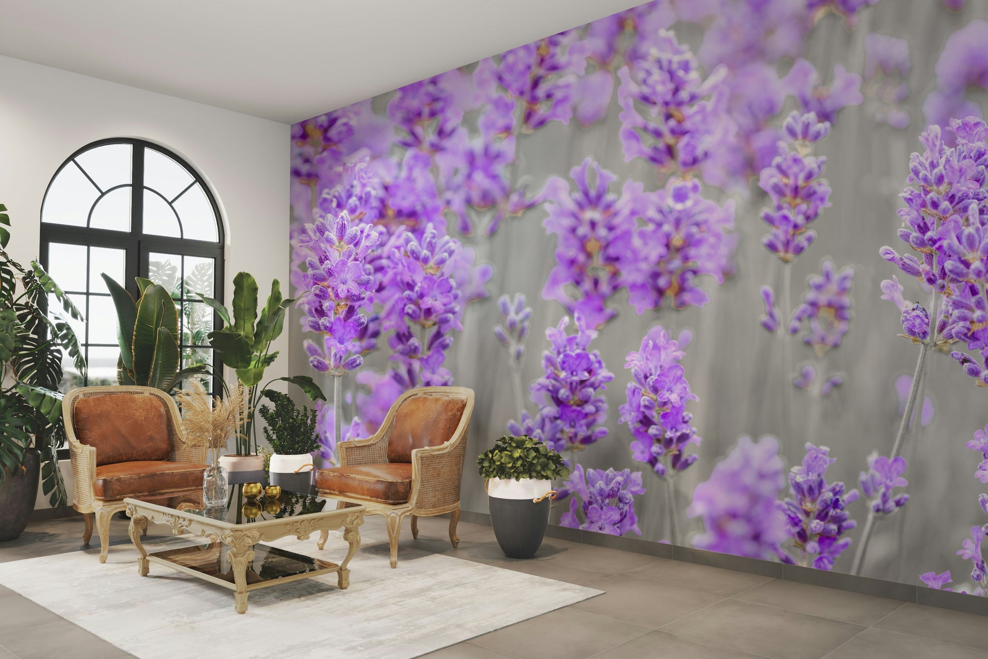 An angled shot of the mural's gentle color palette.

