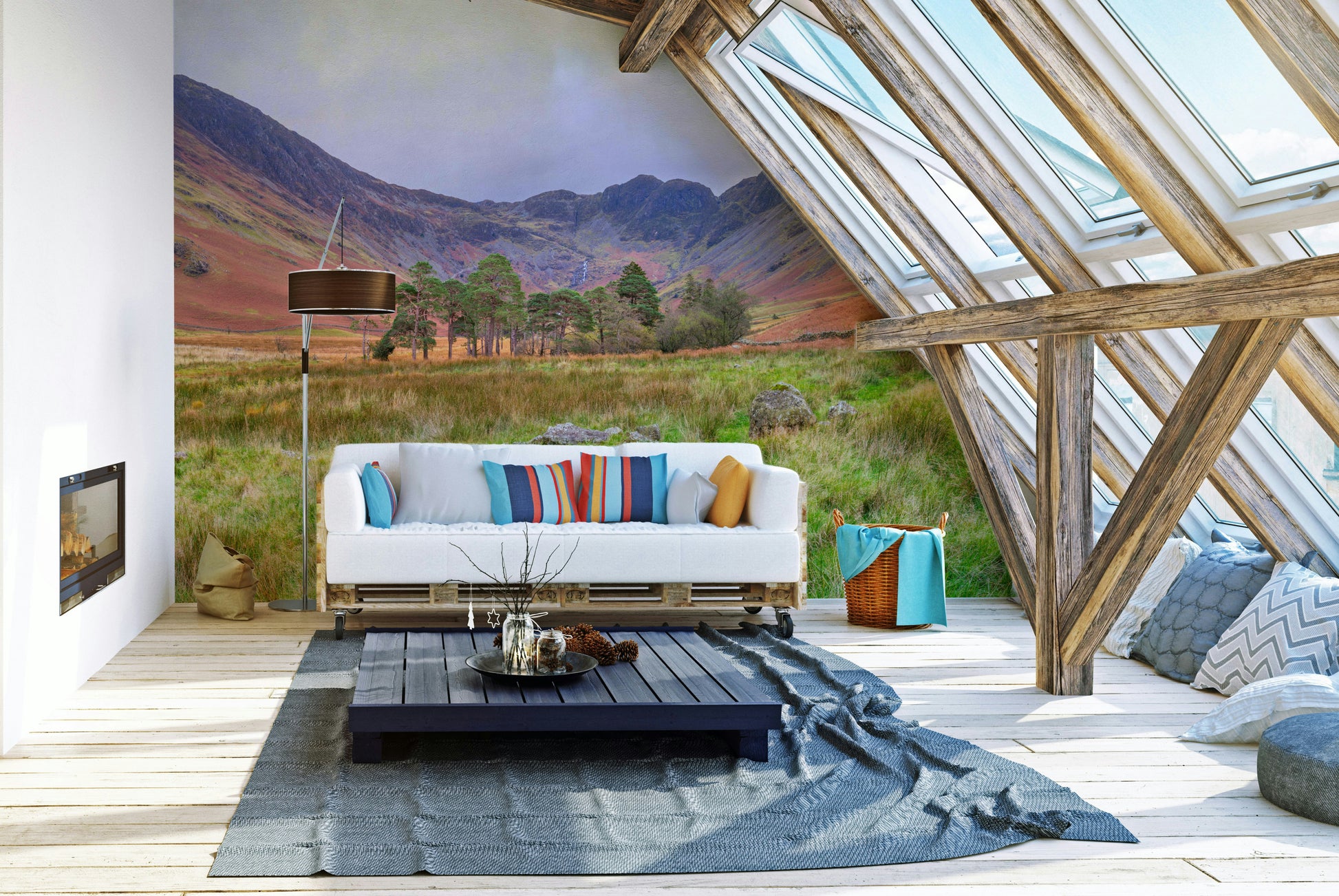 An angled shot of the mural's gentle color palette.

