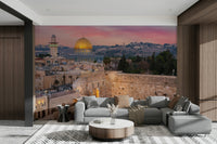 A high-angle view of the wall mural in a large space.

