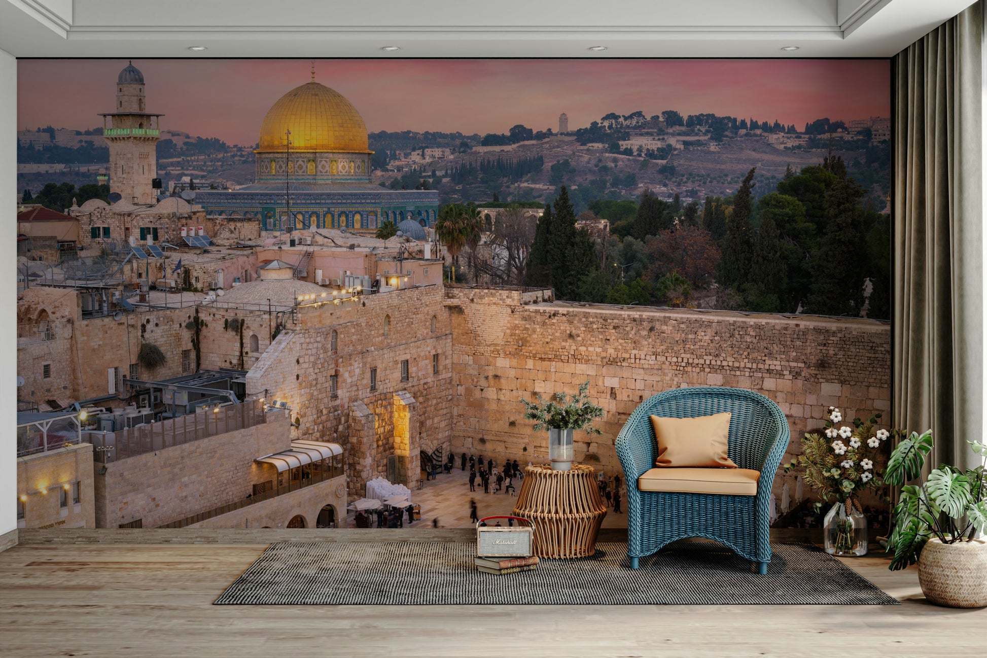 An angled shot of the mural's gentle color palette.

