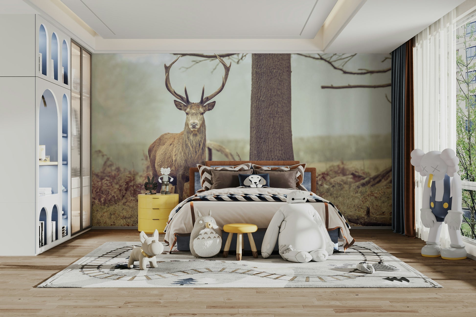 The peel and stick wallpaper showing realistic nature textures.

