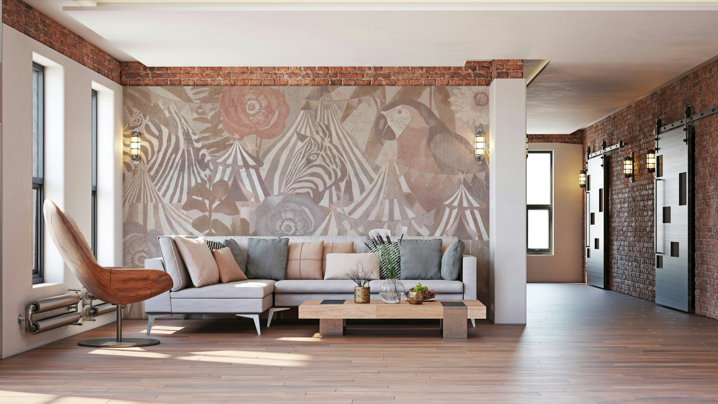 Circus Flora: Vintage Carnival Dream Pastel Pink Wall Mural