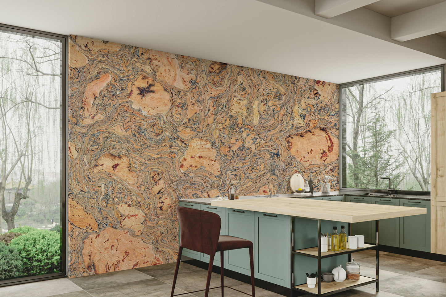Swirled Natural Cork Texture Wall Mural