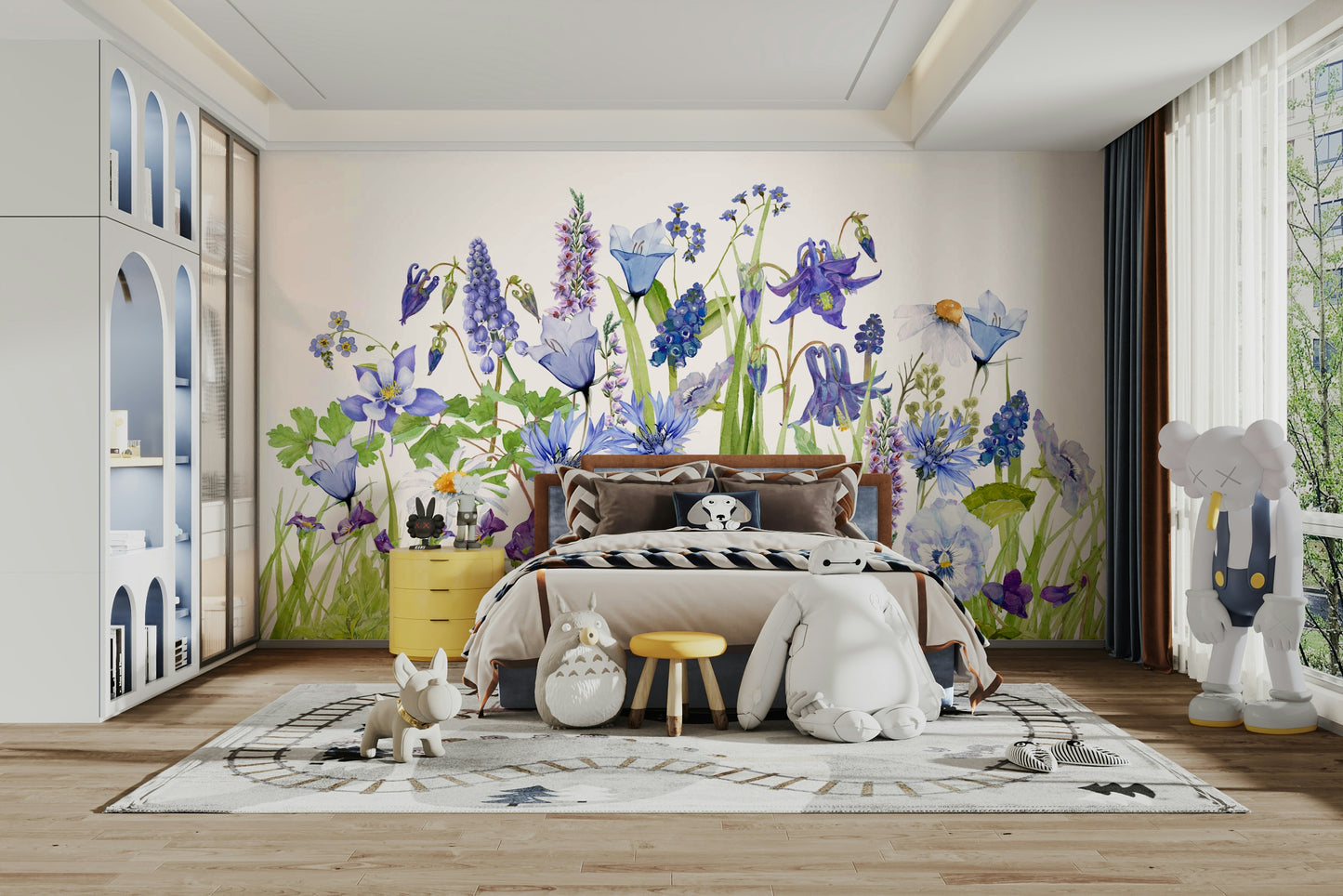 Blue Watercolor Wildflower Meadow  Wall Mural