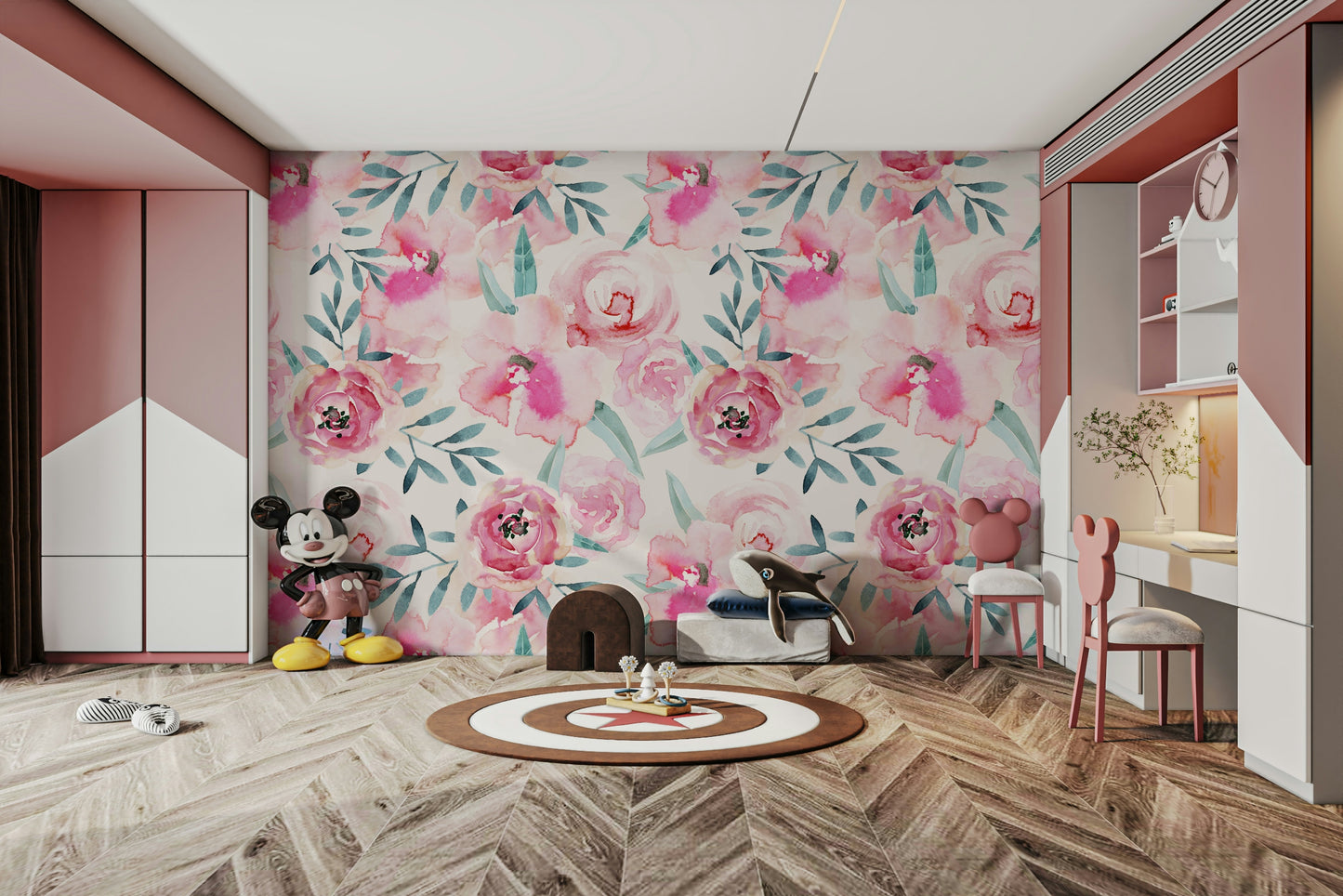 Rosy Watercolor Blooms Wall Mural