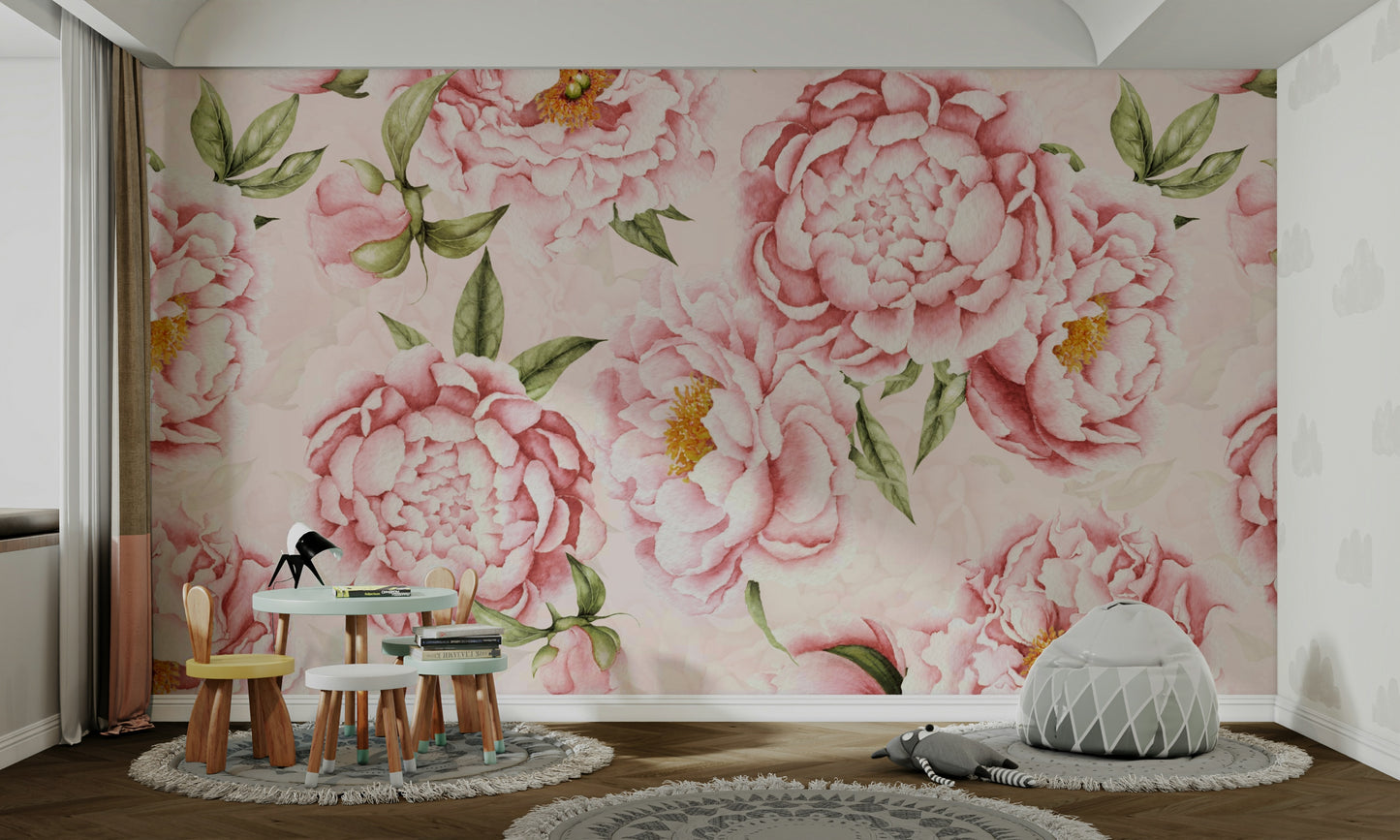 Peony Blush Blooms Garden Wall Mural