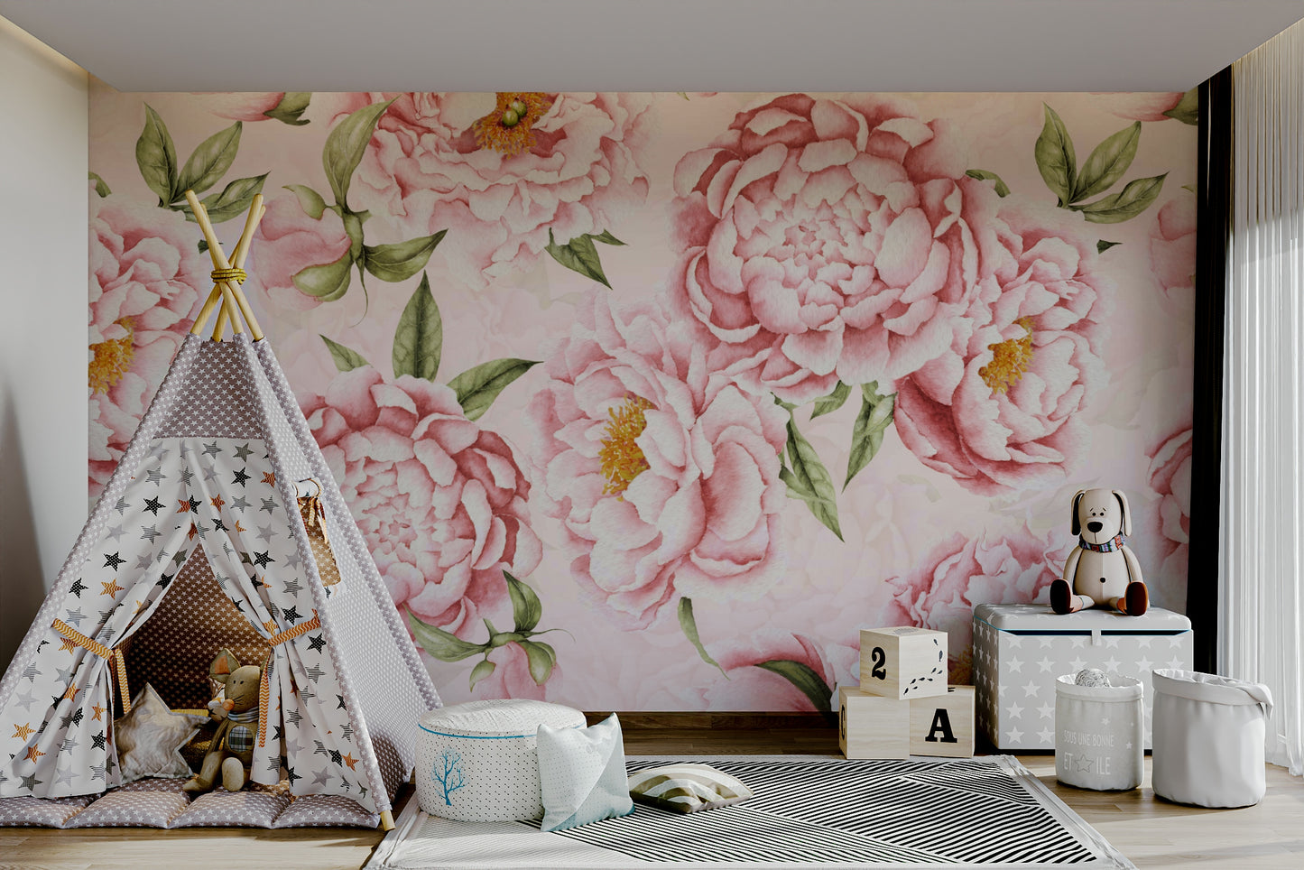 Peony Blush Blooms Garden Wall Mural