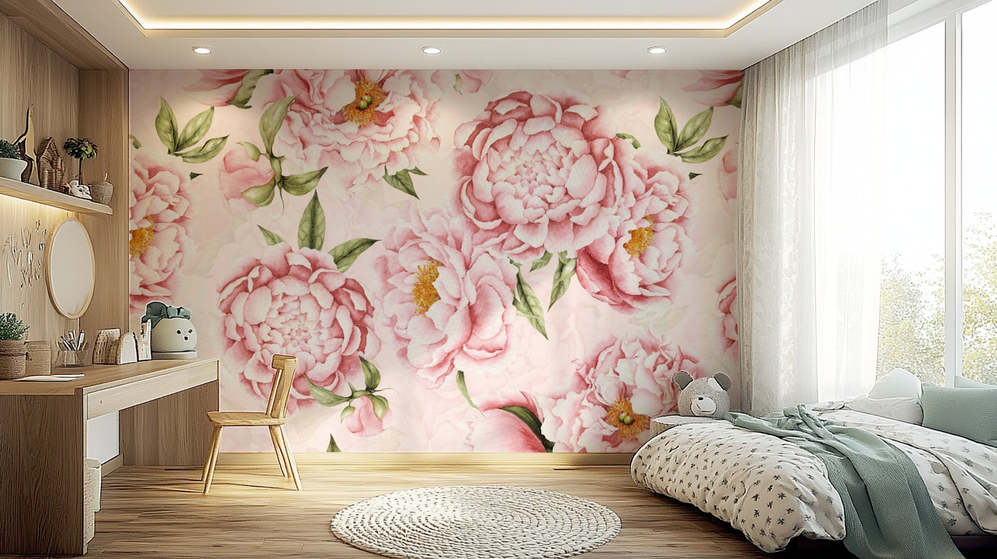 Peony Blush Blooms Garden Wall Mural