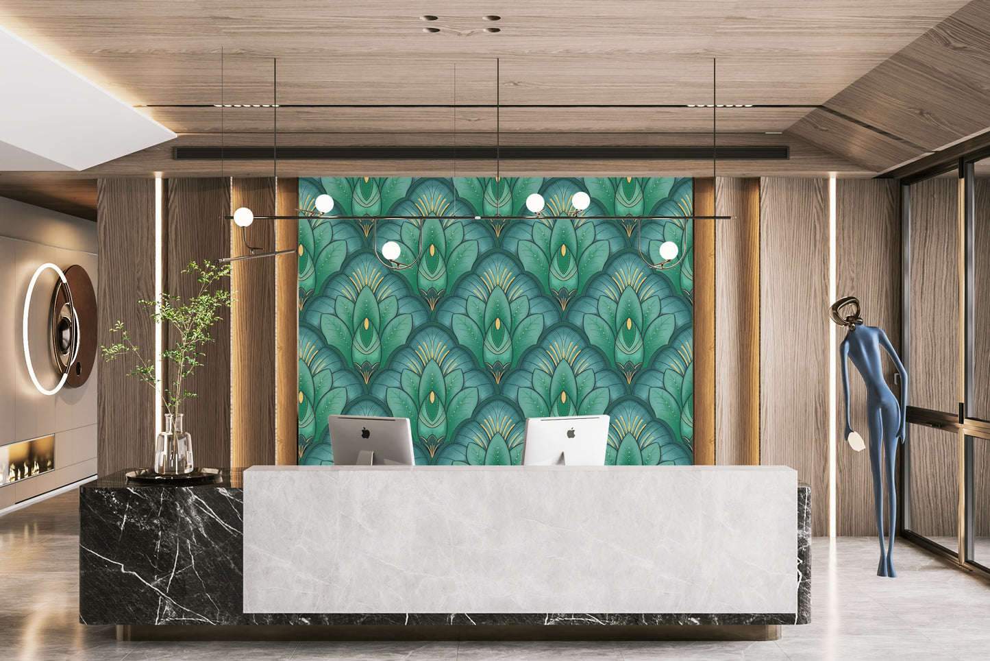Art Deco Emerald Lotus Wallpaper⁠