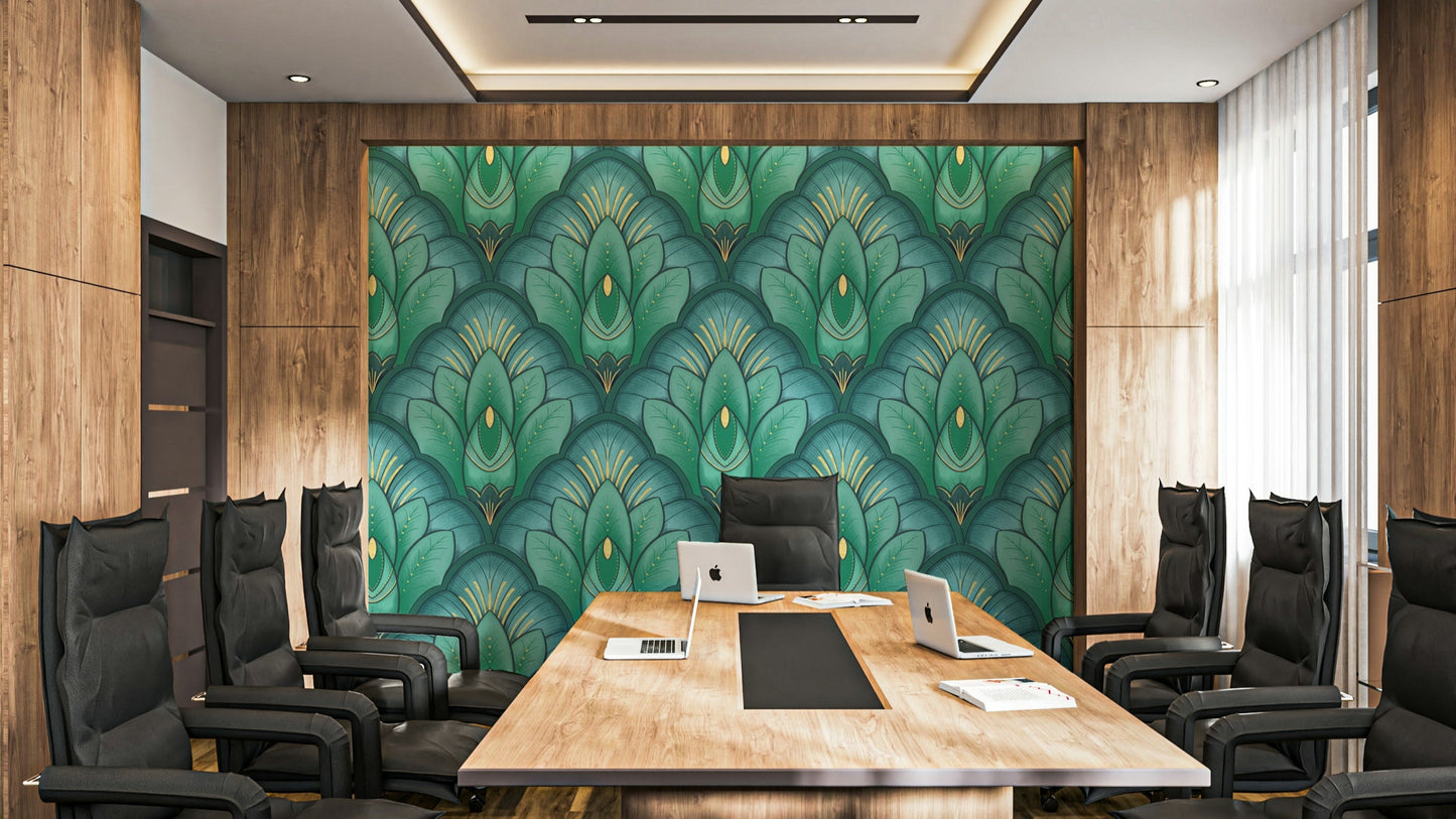Art Deco Emerald Lotus Wallpaper⁠