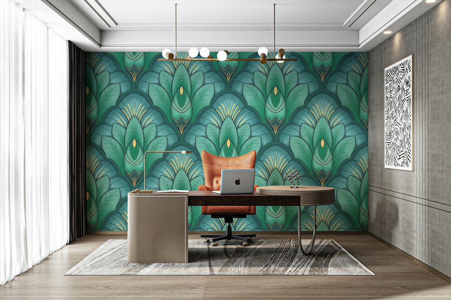 Art Deco Emerald Lotus Wallpaper⁠