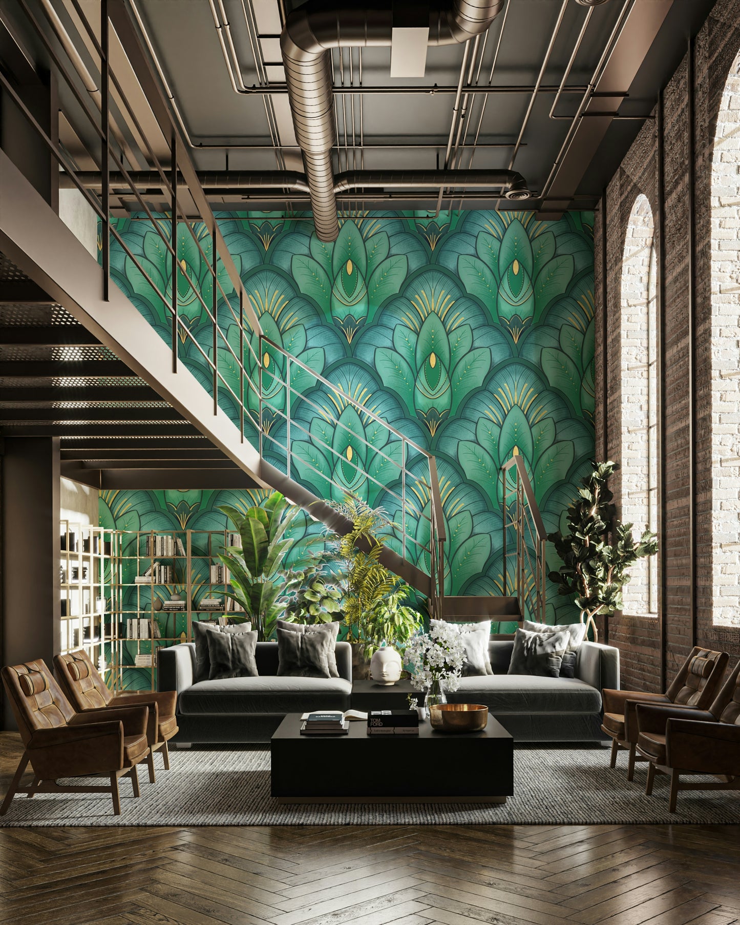 Art Deco Emerald Lotus Wallpaper⁠