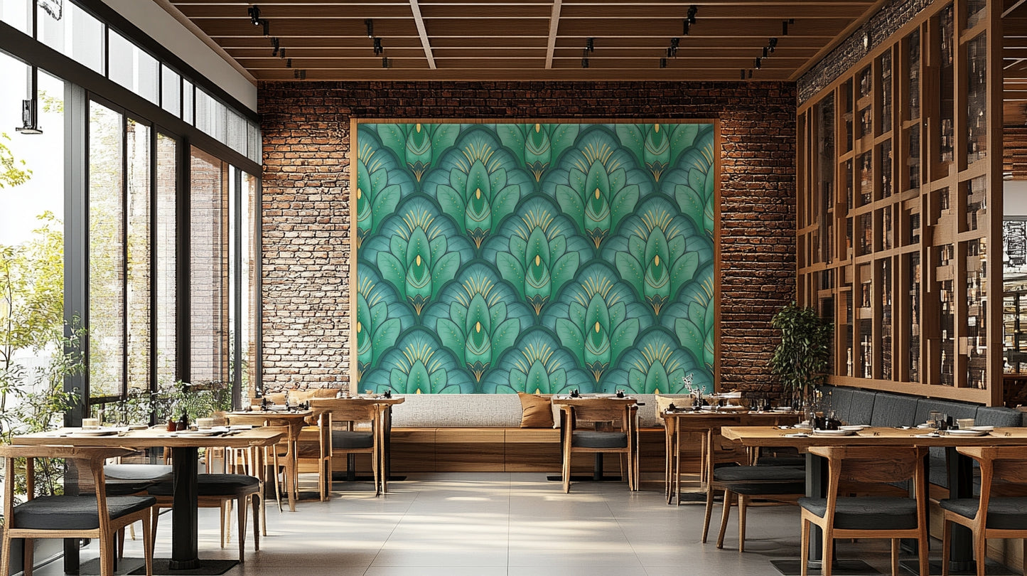 Art Deco Emerald Lotus Wallpaper⁠