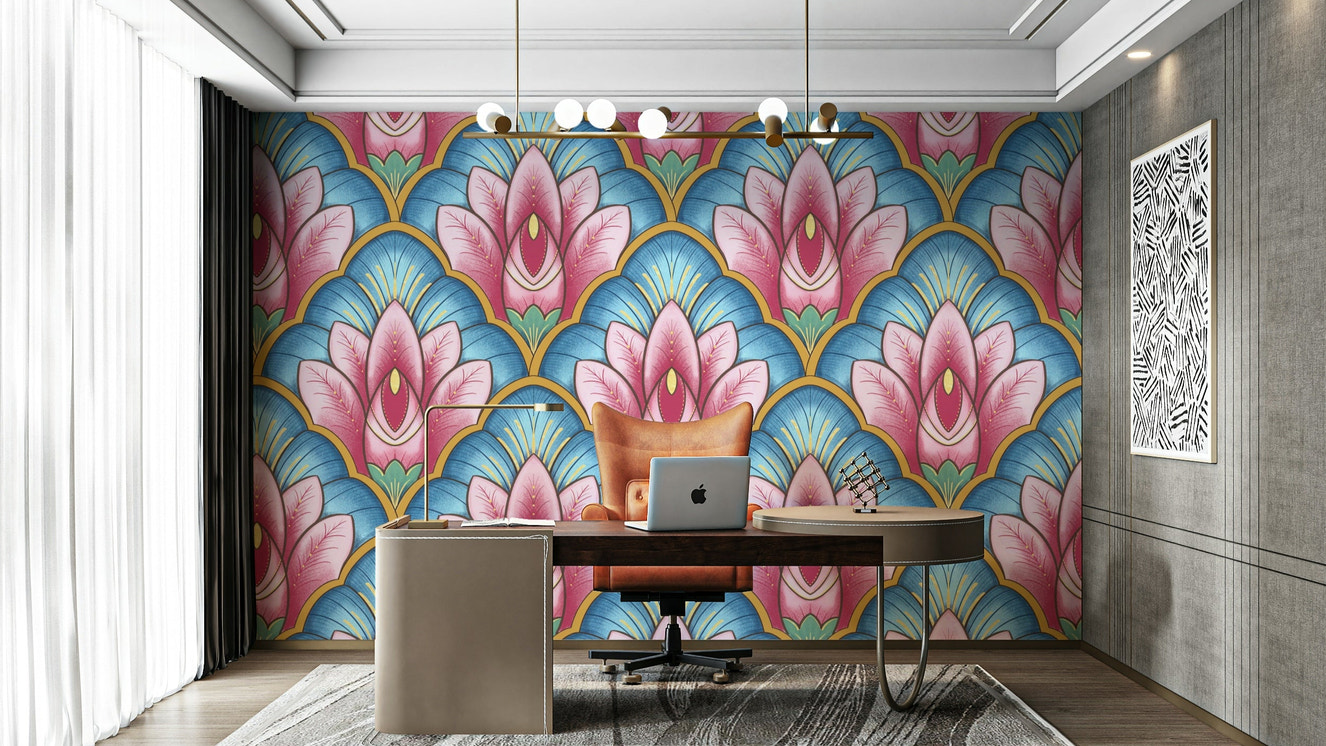 Art Deco Pink Lotus Wallpaper⁠