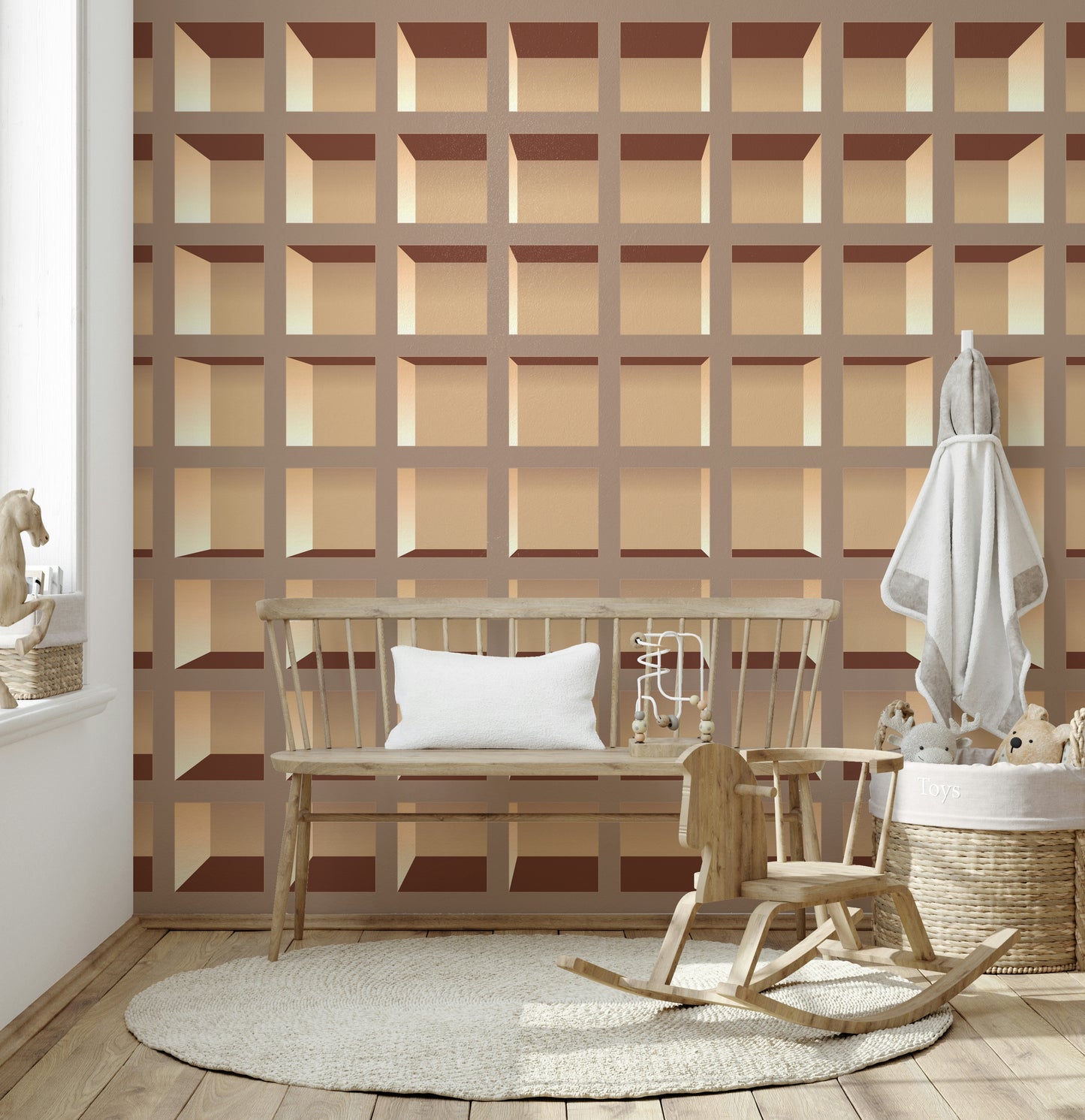 Trompe l'Oeil Neutrals Bookcase  Wall Mural