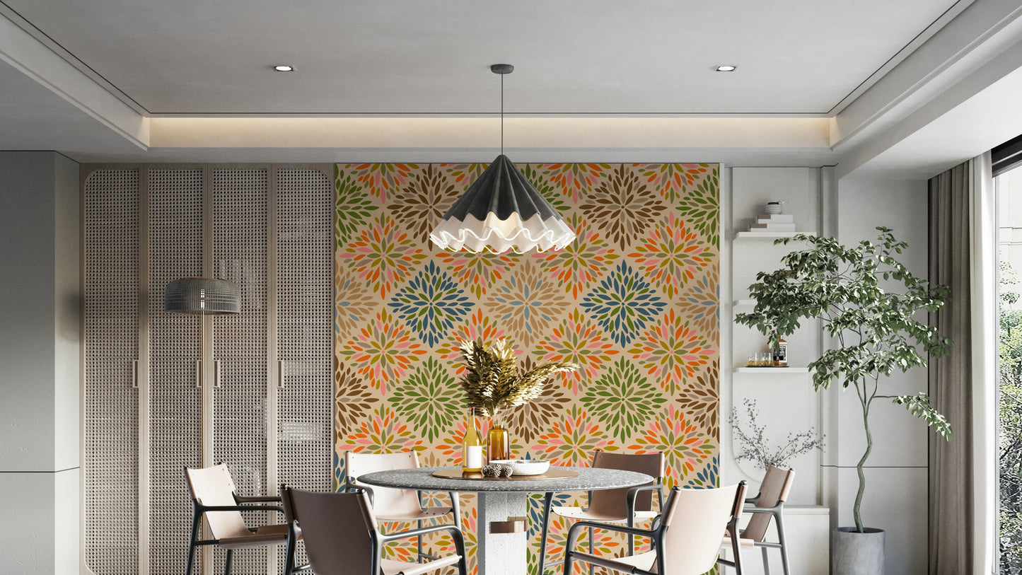 Dahlia Diamonds Bohemian Floral Damask Tiles Warm Earthy Desert Colors Wallpaper⁠