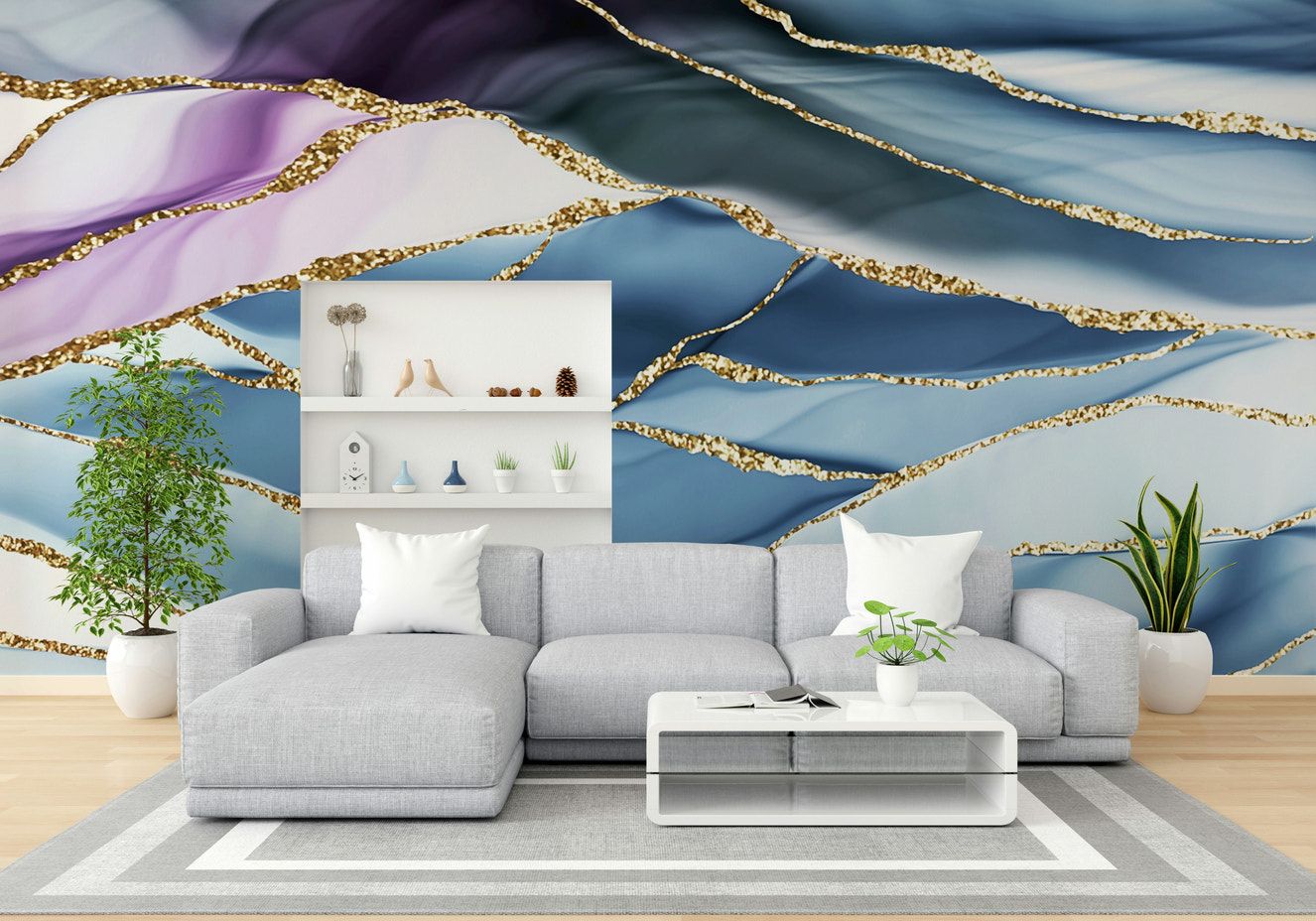 Gilded Horizon Marble Wall Mural