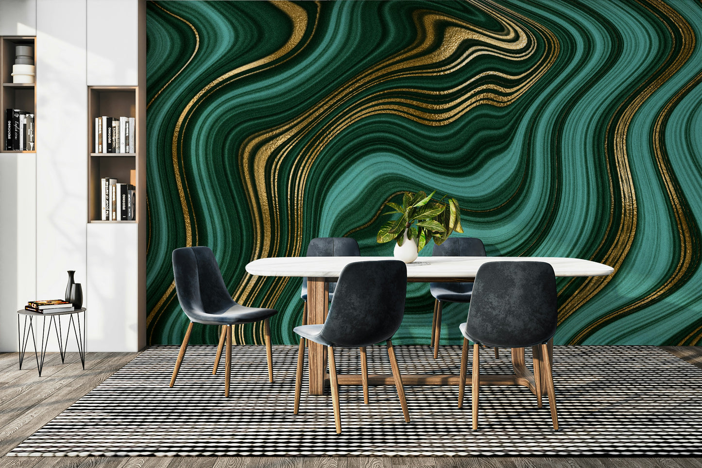 Emerald Gold Swirls Wall Mural