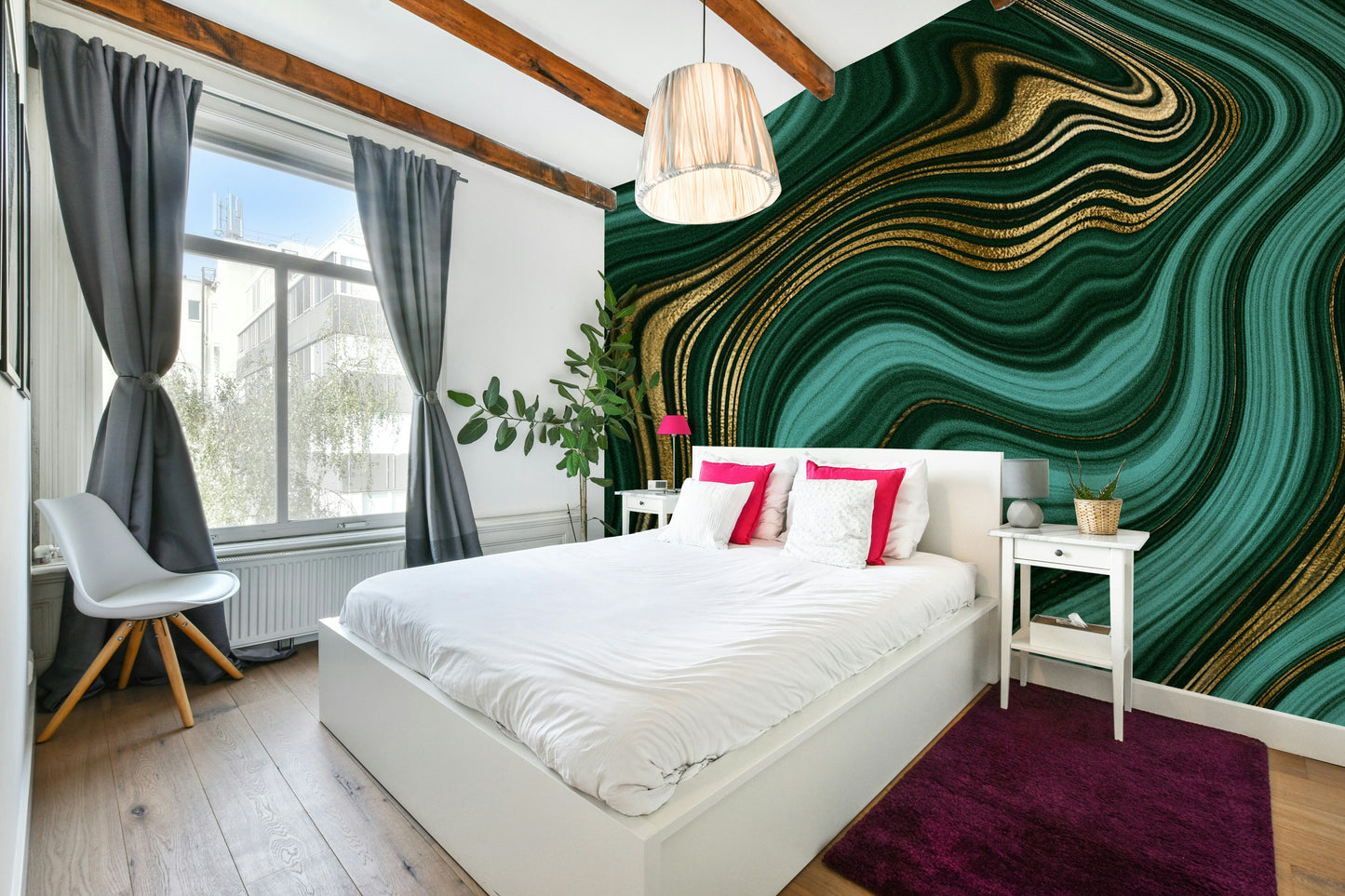 Emerald Gold Swirls Wall Mural