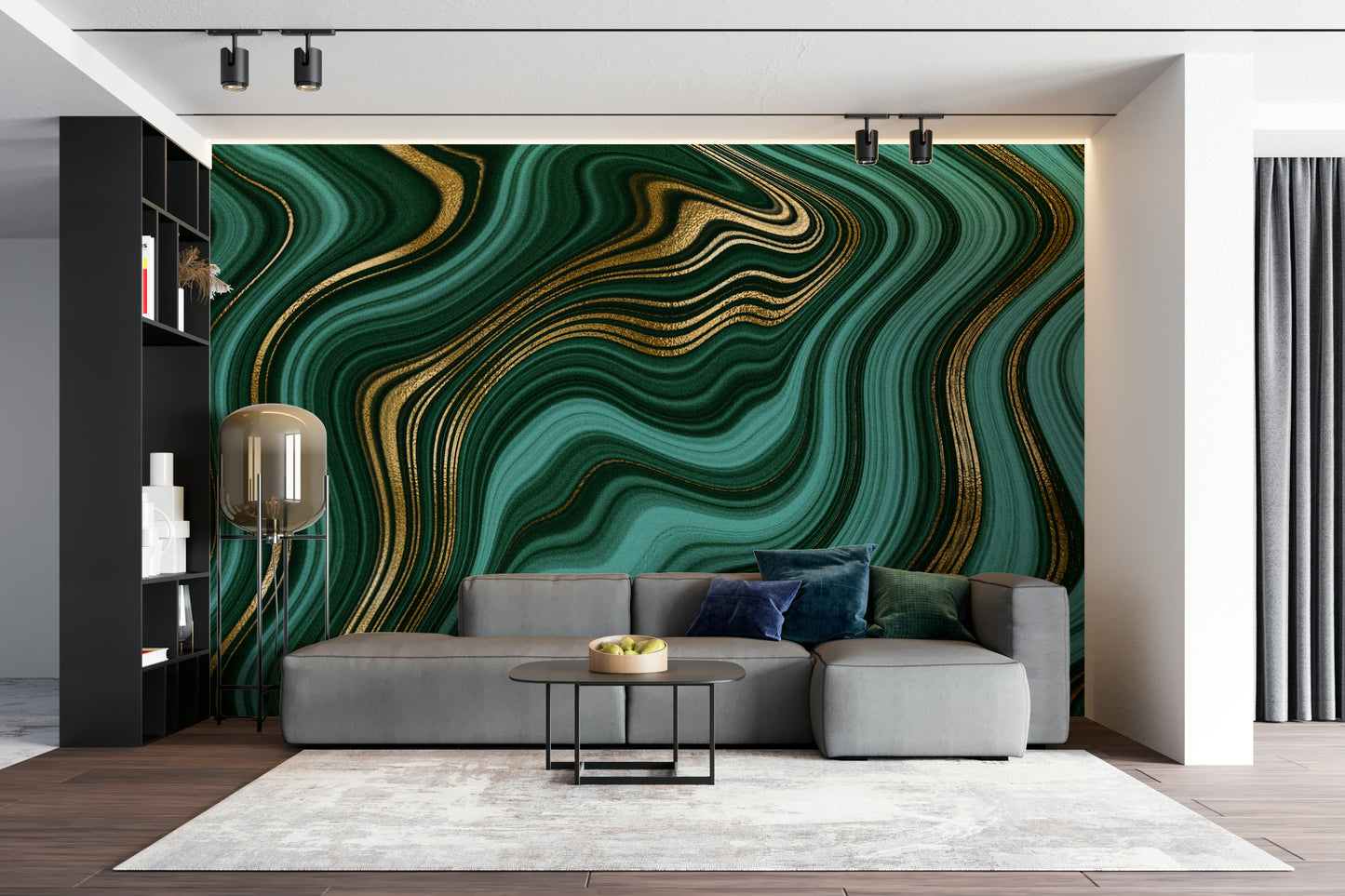 Emerald Gold Swirls Wall Mural