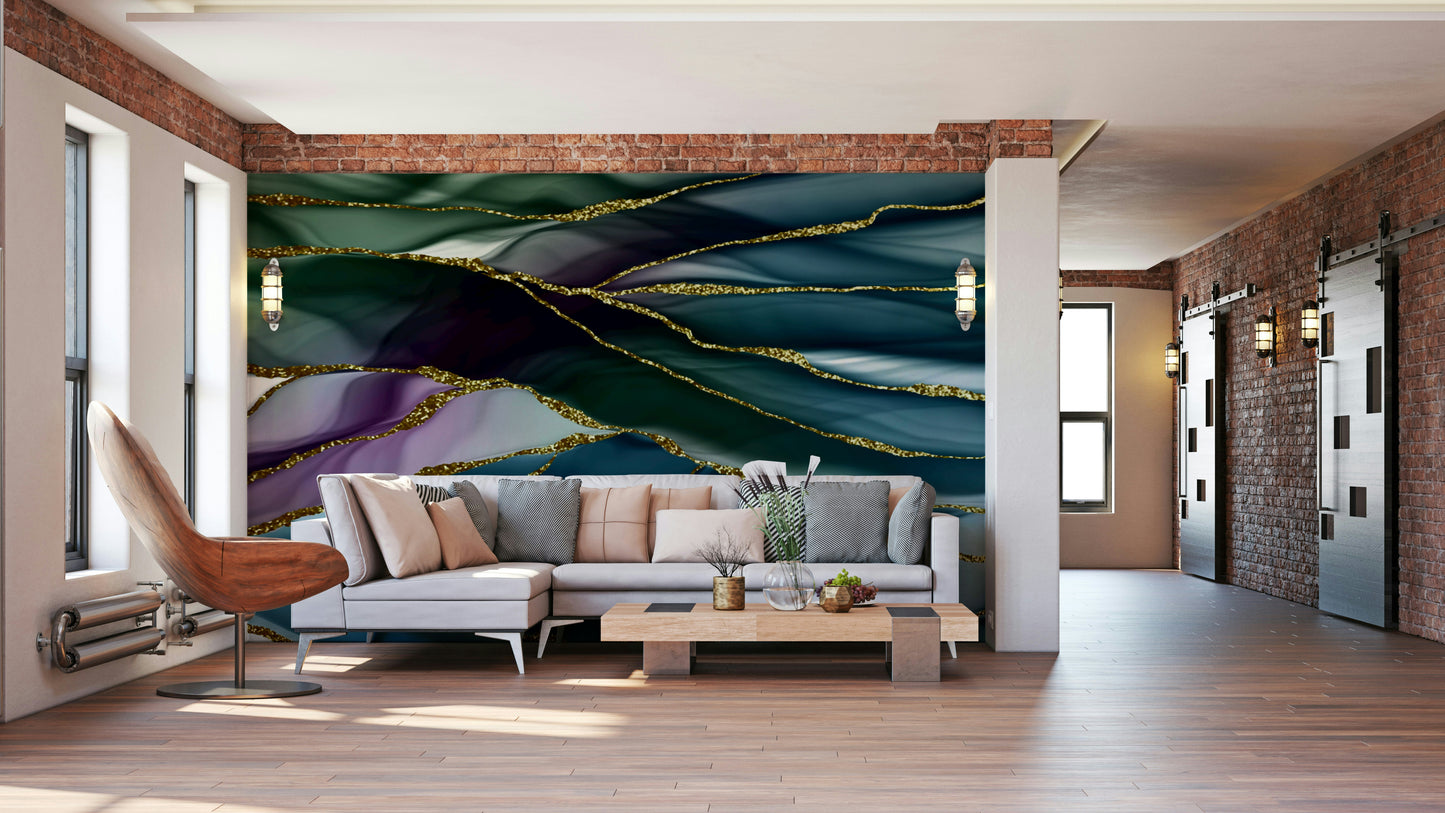Gilded River Abstract Wall Mural