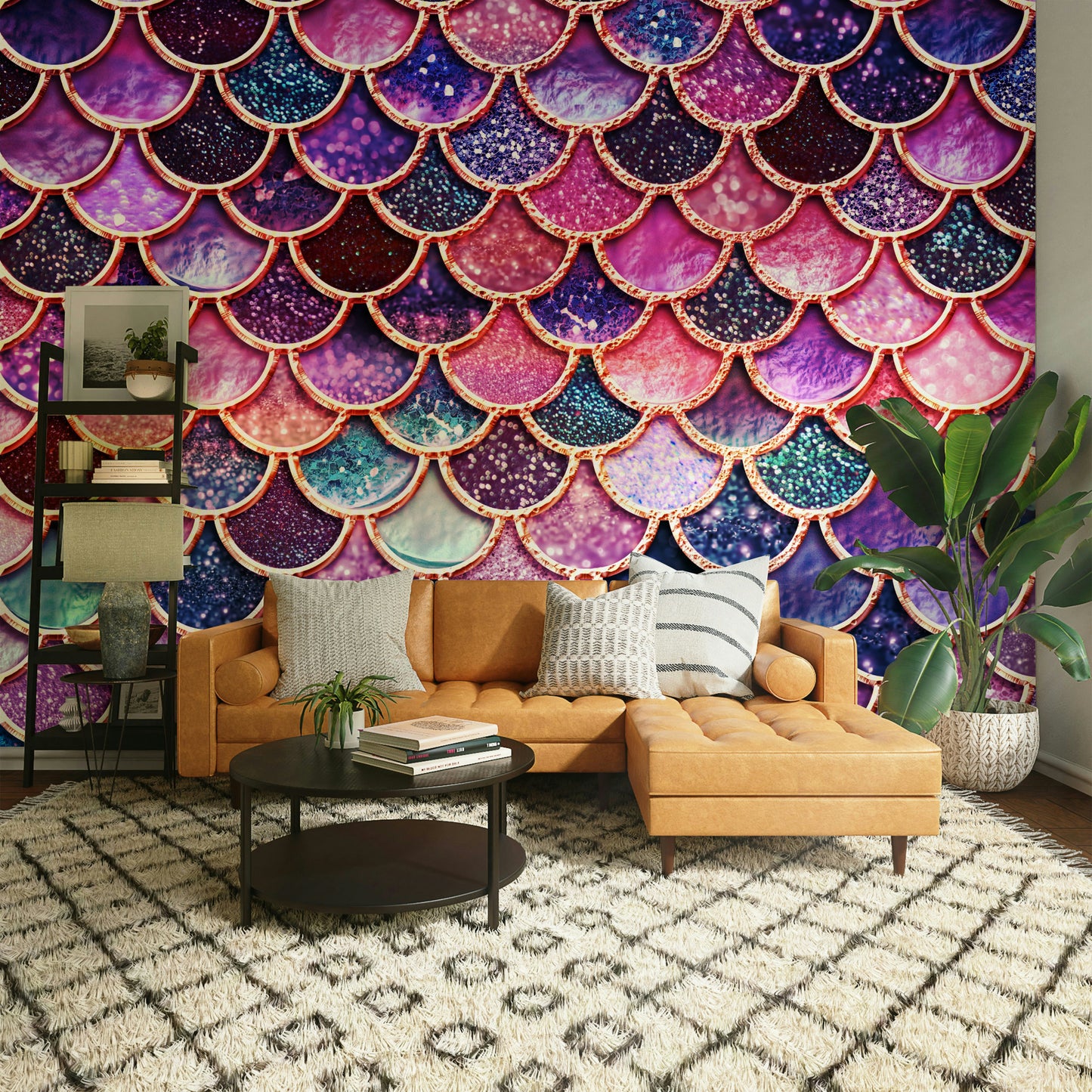 Enchanted Pink Mermaid Scales Wall Mural