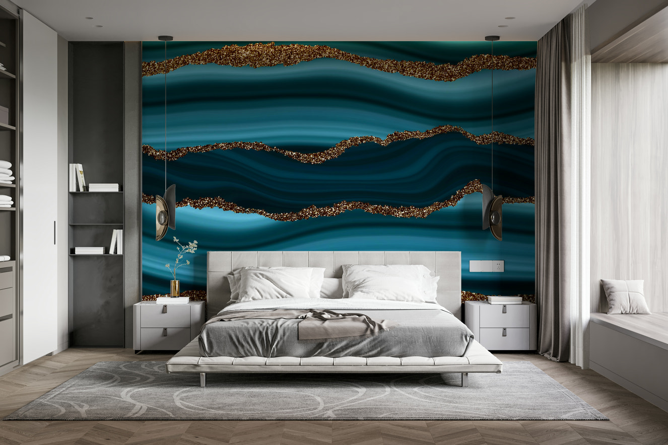 Teal & Gold River Wall Mural