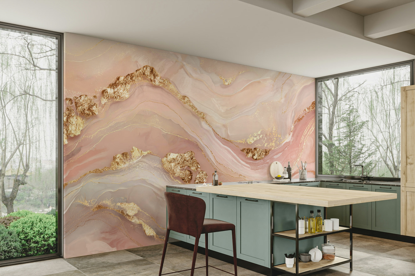 Golden Glamour Girly Marble Veins Wall Mural