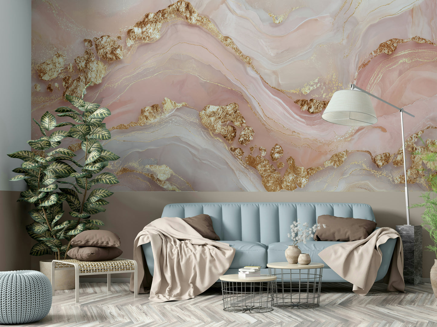 Golden Glamour Girly Marble Veins Wall Mural