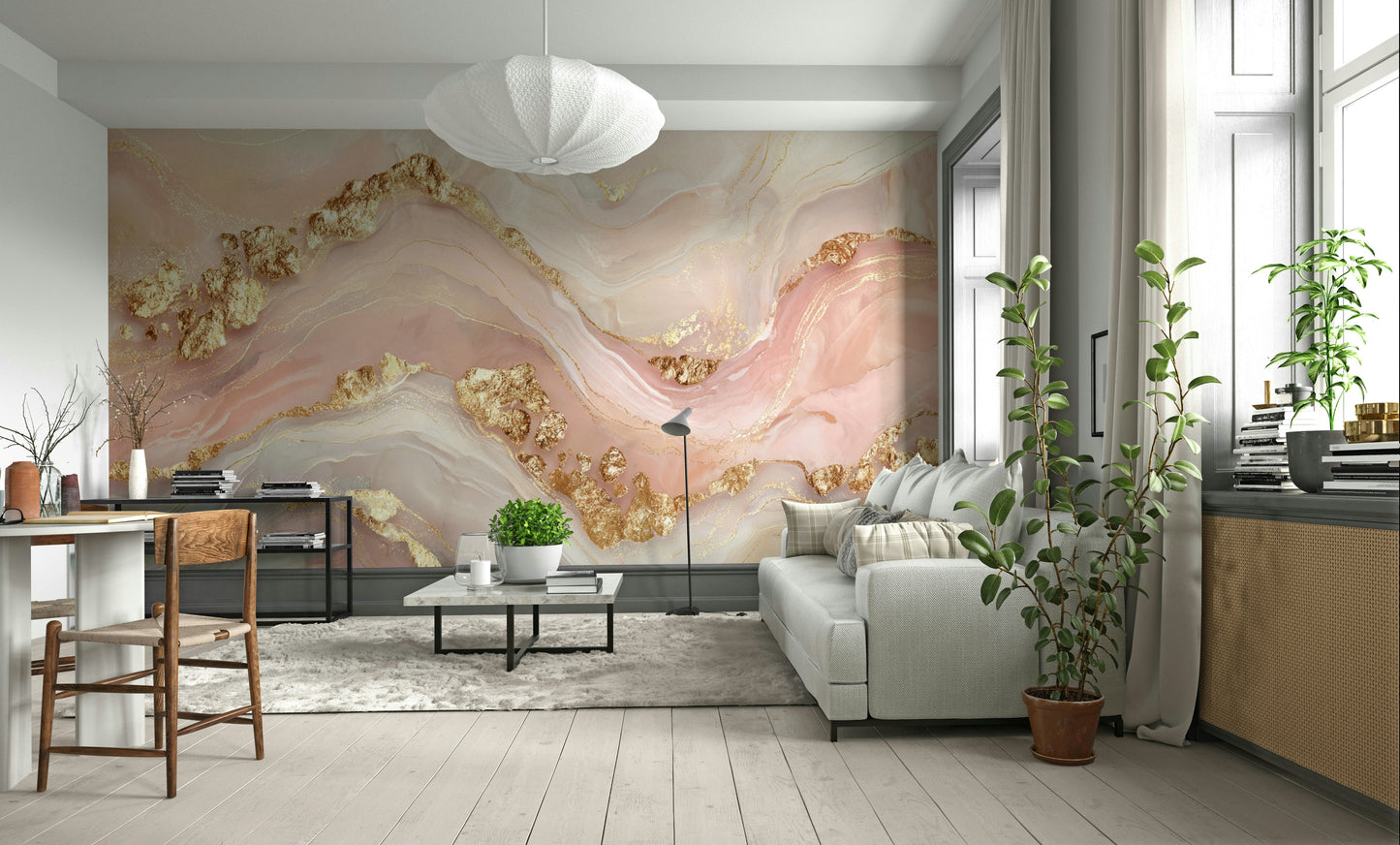 Golden Glamour Girly Marble Veins Wall Mural