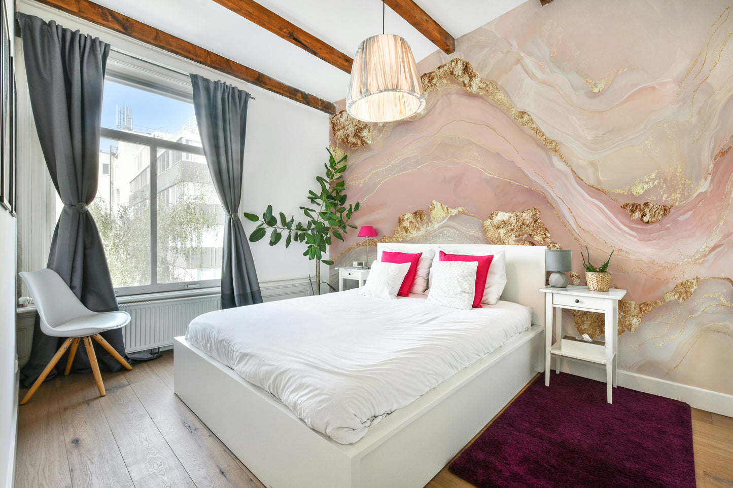 Golden Glamour Girly Marble Veins Wall Mural