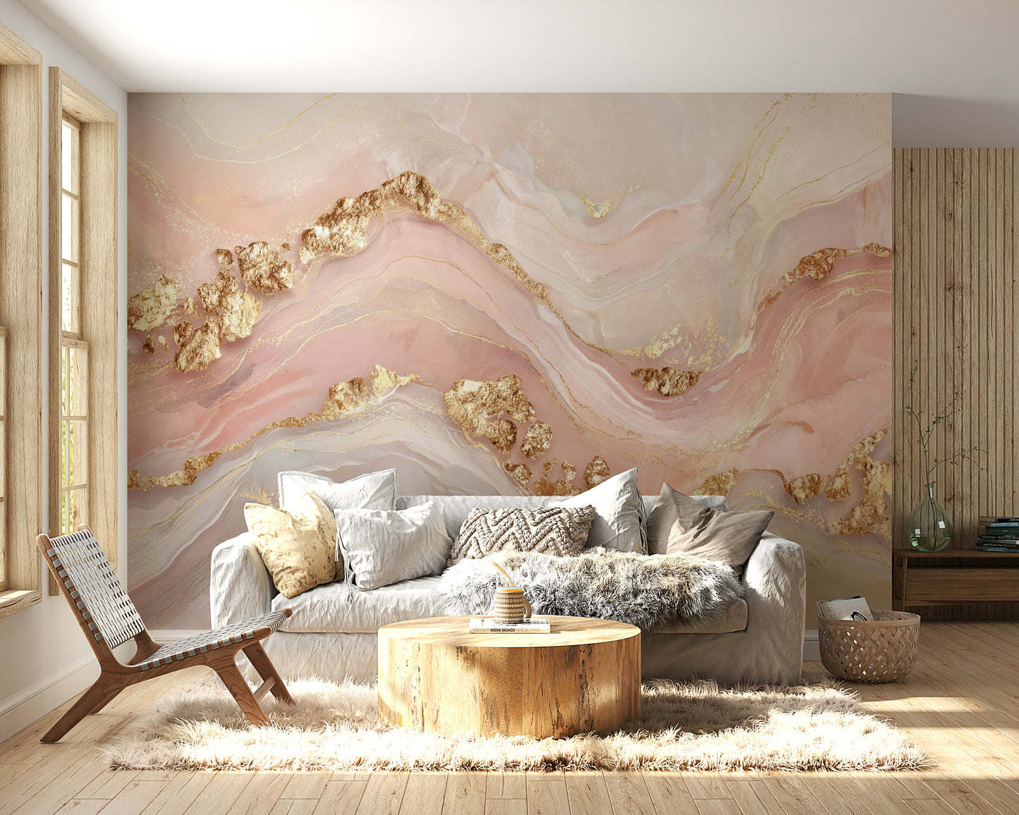 Golden Glamour Girly Marble Veins Wall Mural