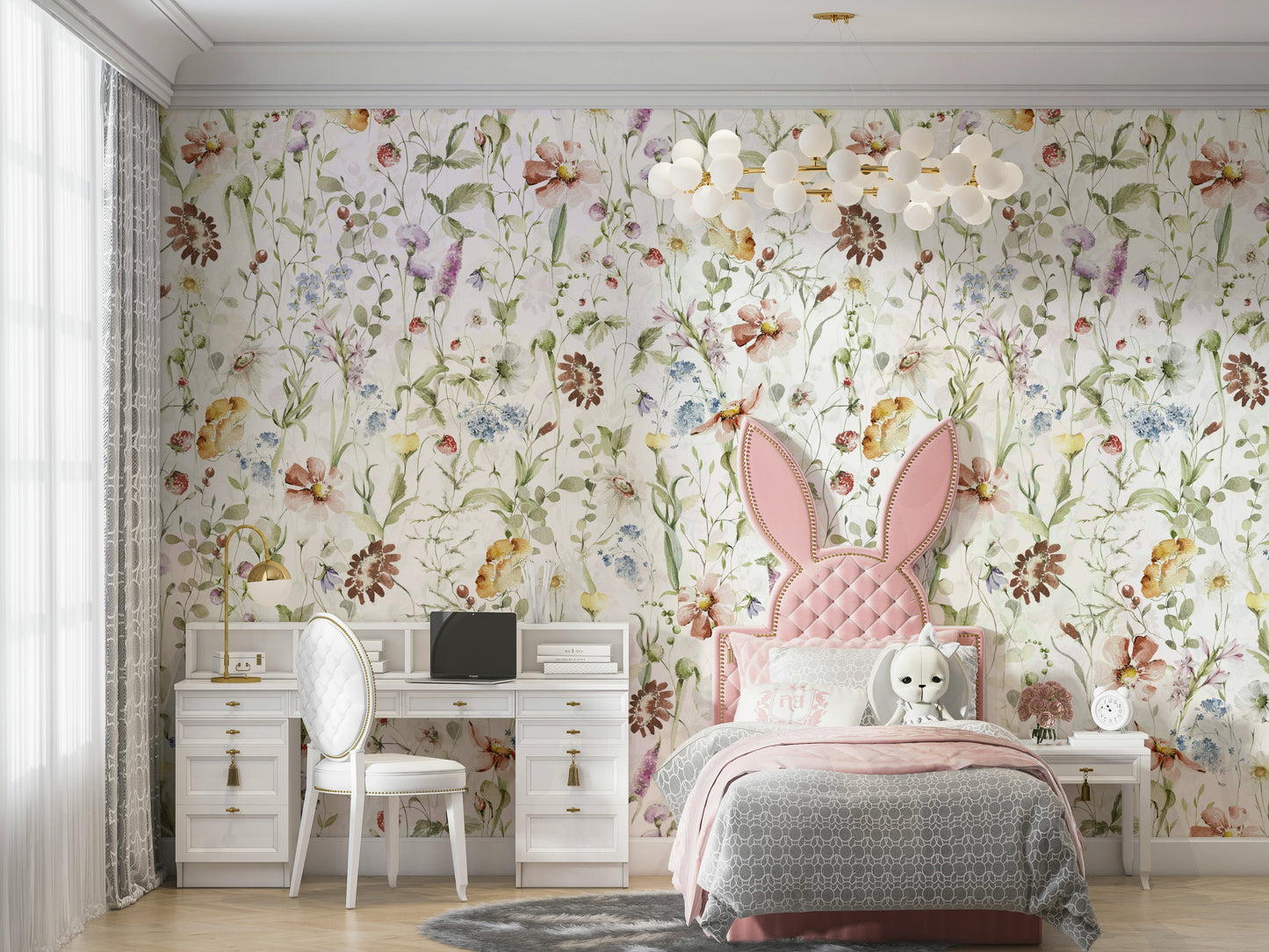 Scandinavian Watercolor Wildflower Meadow with Soft Pastels Wall Mural