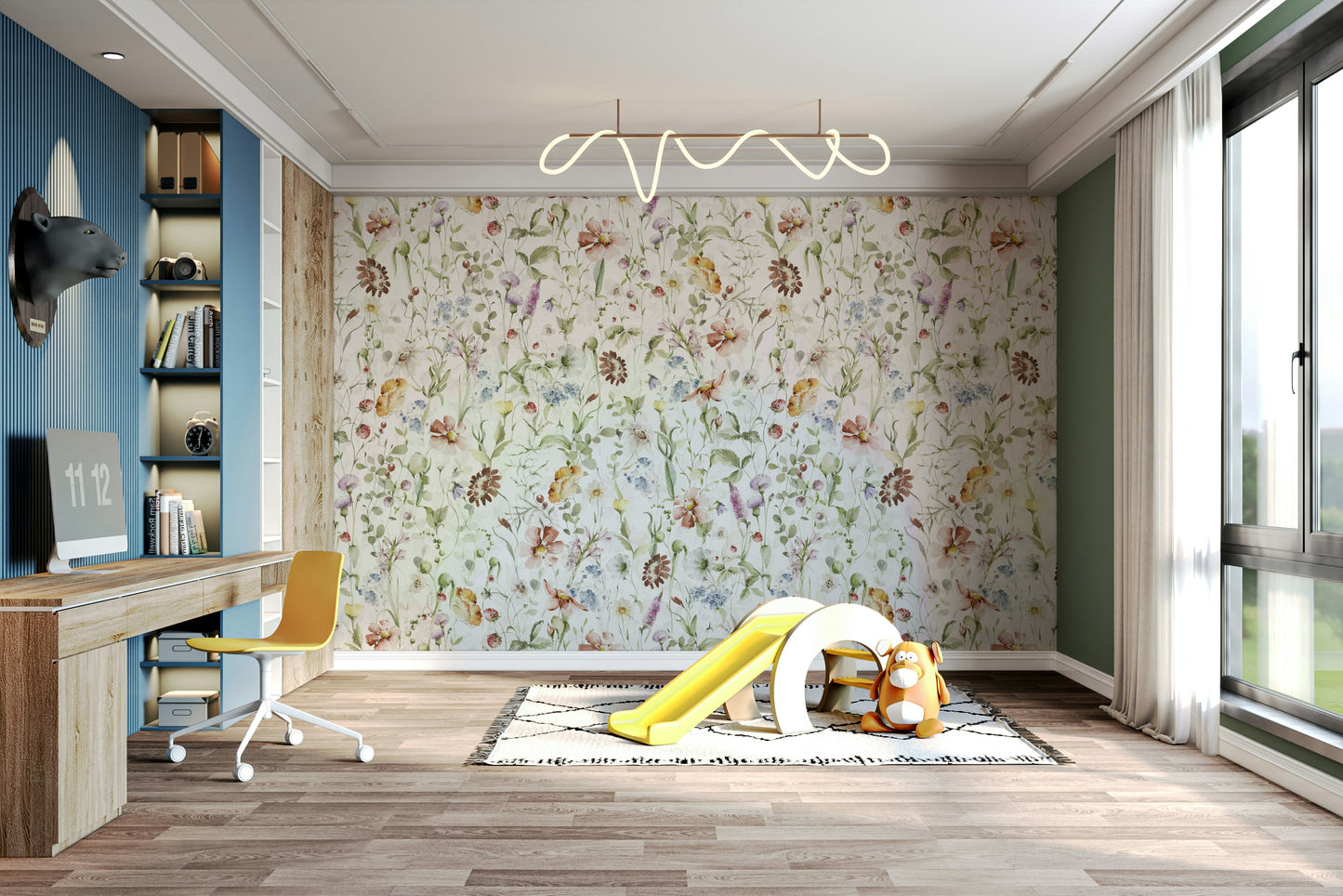 Scandinavian Watercolor Wildflower Meadow with Soft Pastels Wall Mural