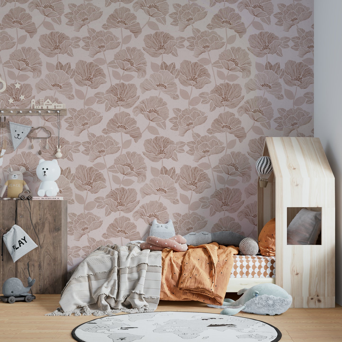 Brown Floral Block Wallpaper⁠