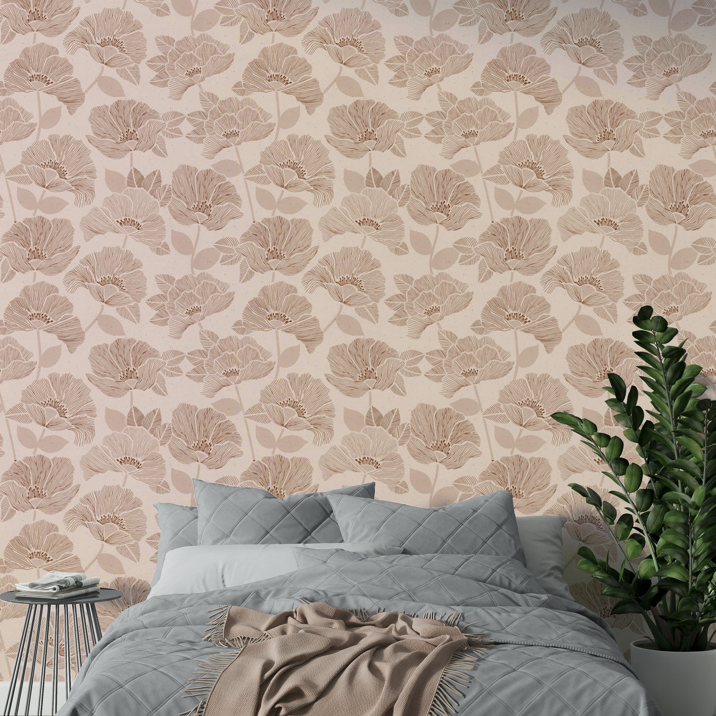 Brown Floral Block Wallpaper⁠
