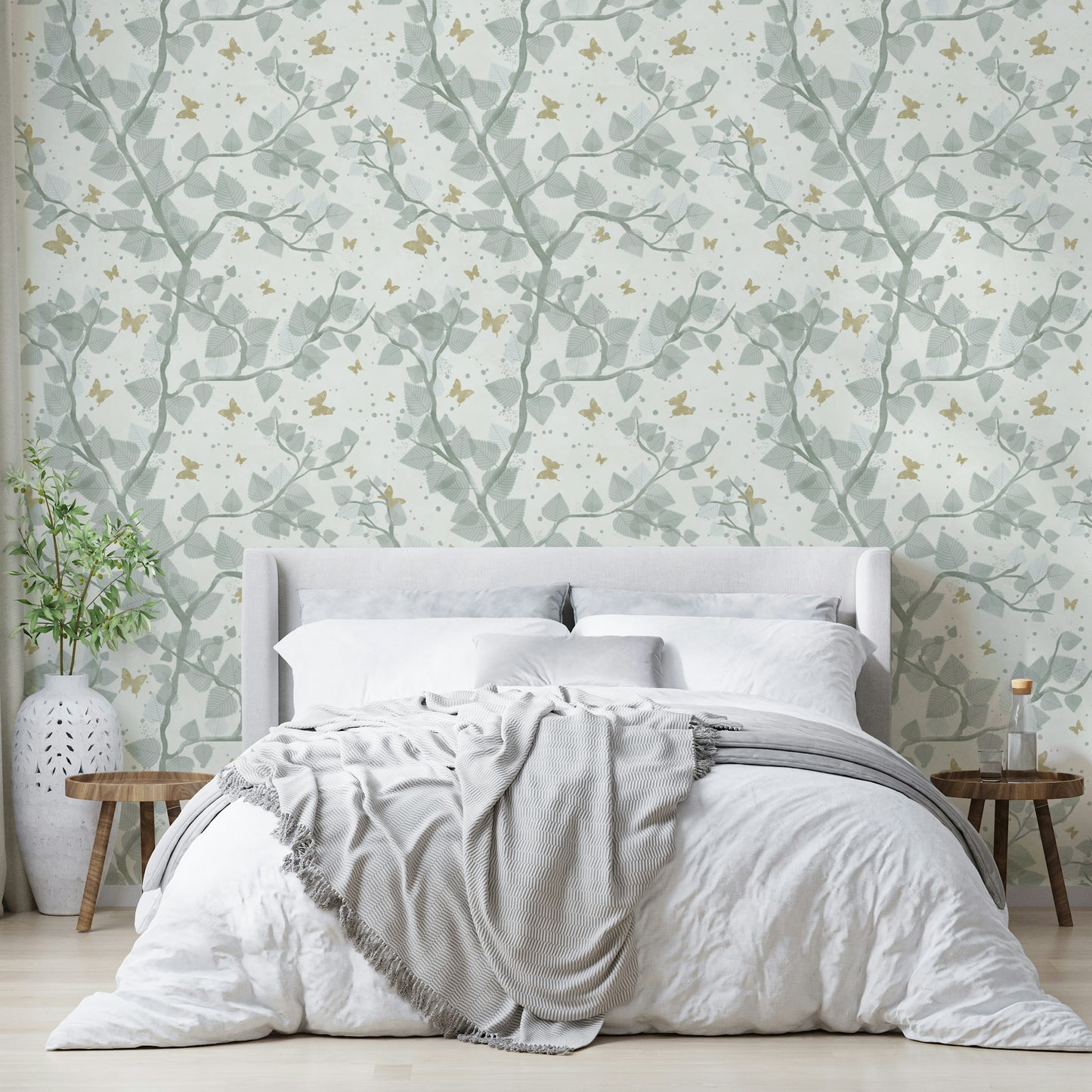 Baby Blue and Gold Butterflies Tree Wallpaper⁠