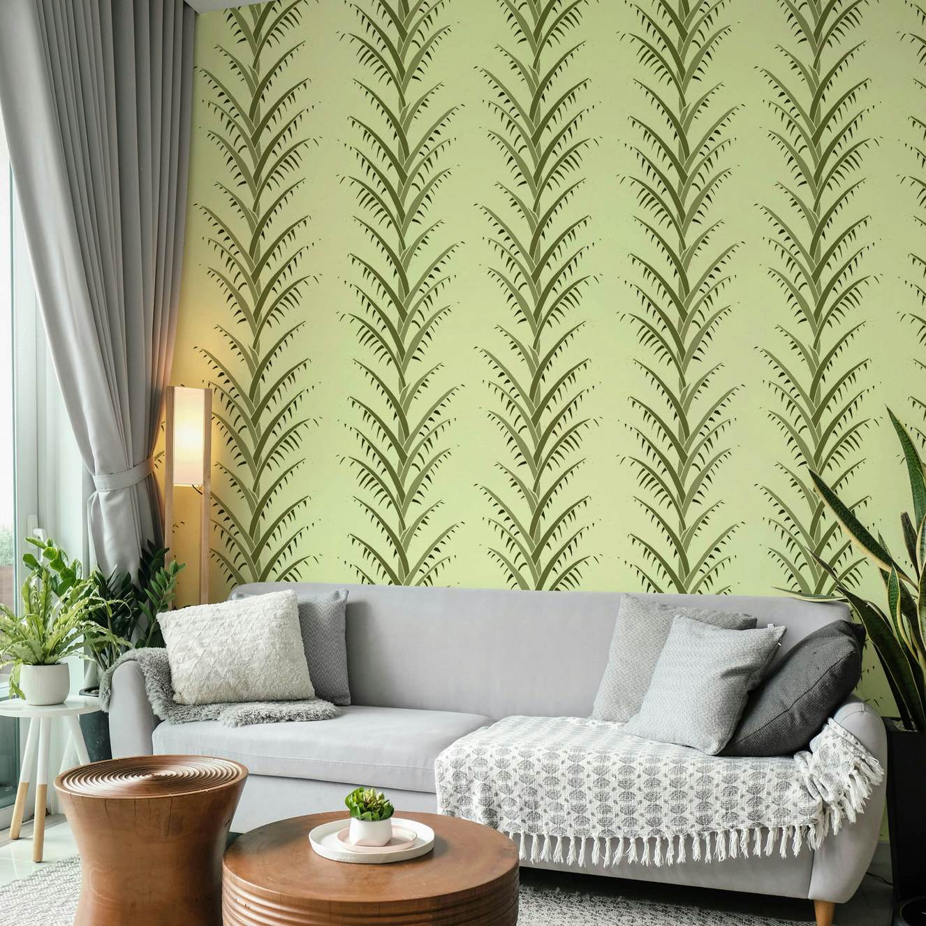 Simple Olive Green Palm Leaves Wallpaper⁠