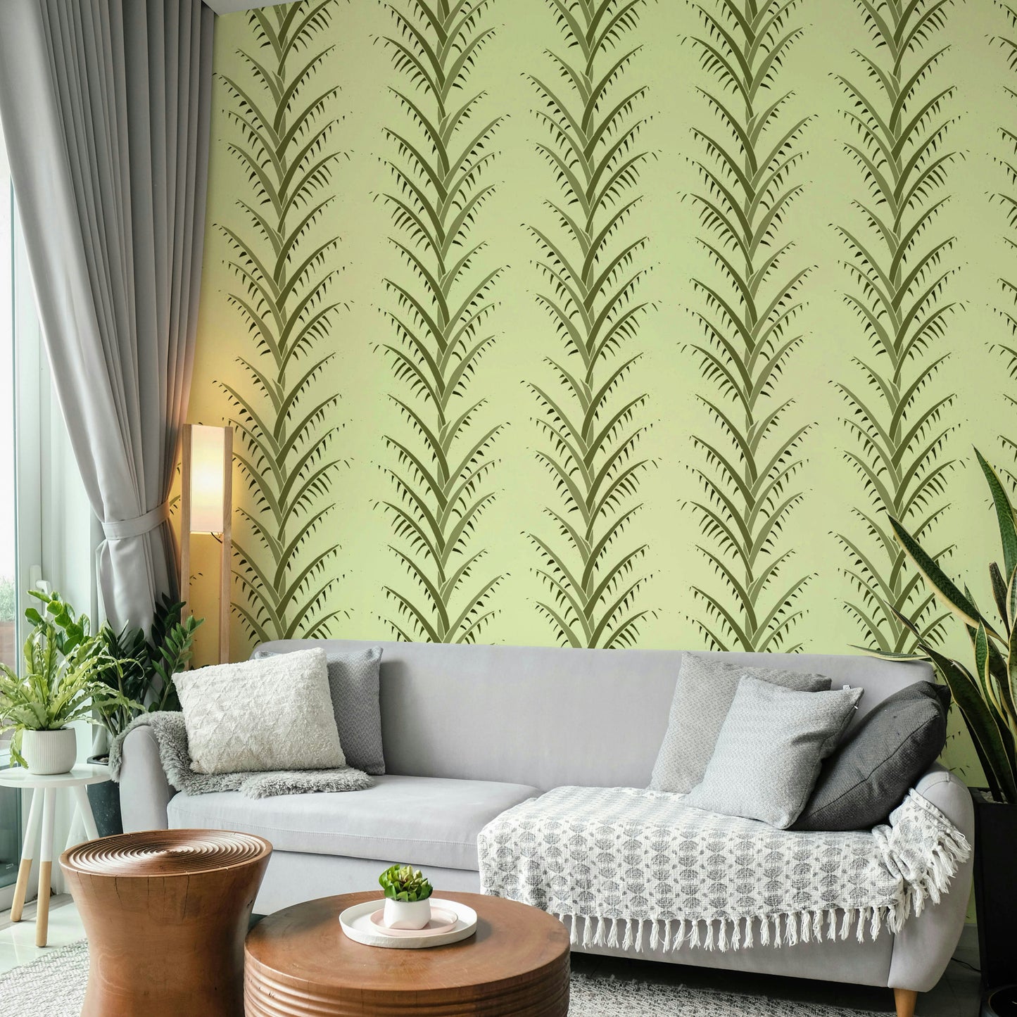 Simple Olive Green Palm Leaves Wallpaper⁠