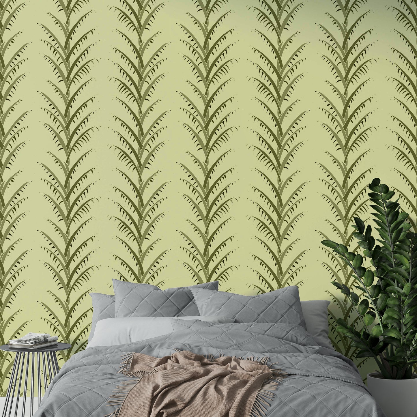 Simple Olive Green Palm Leaves Wallpaper⁠