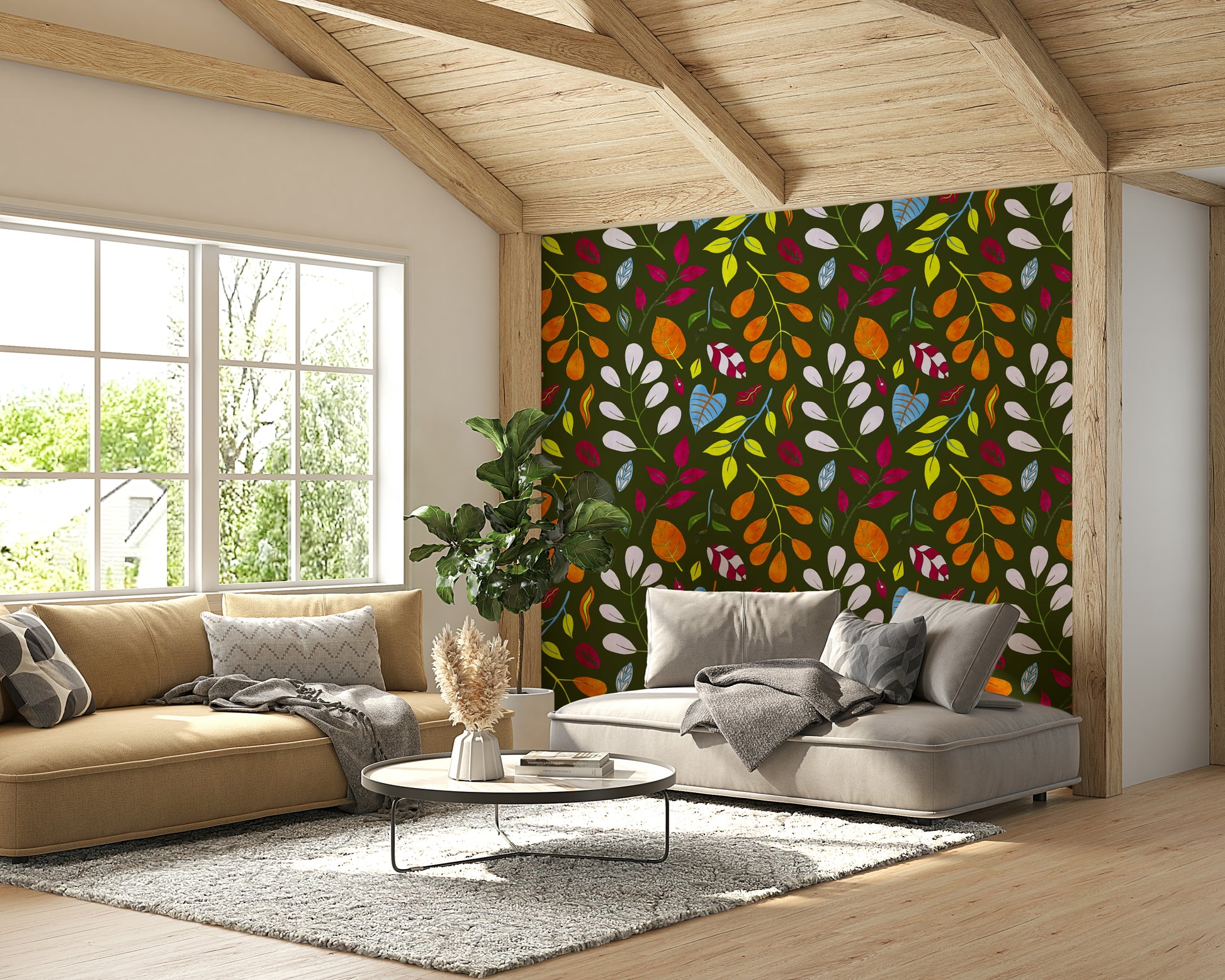 Wall mural with a bright, artistic pattern.

