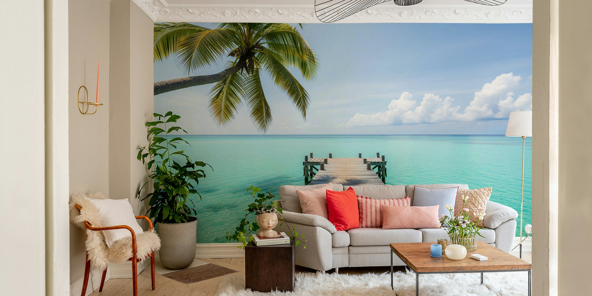 A bathroom with a unique tropical pier design

