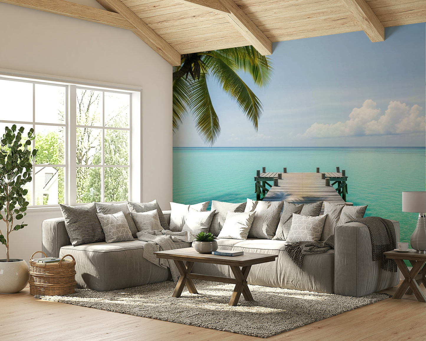 Detailed view of the calm water and lush foliage

