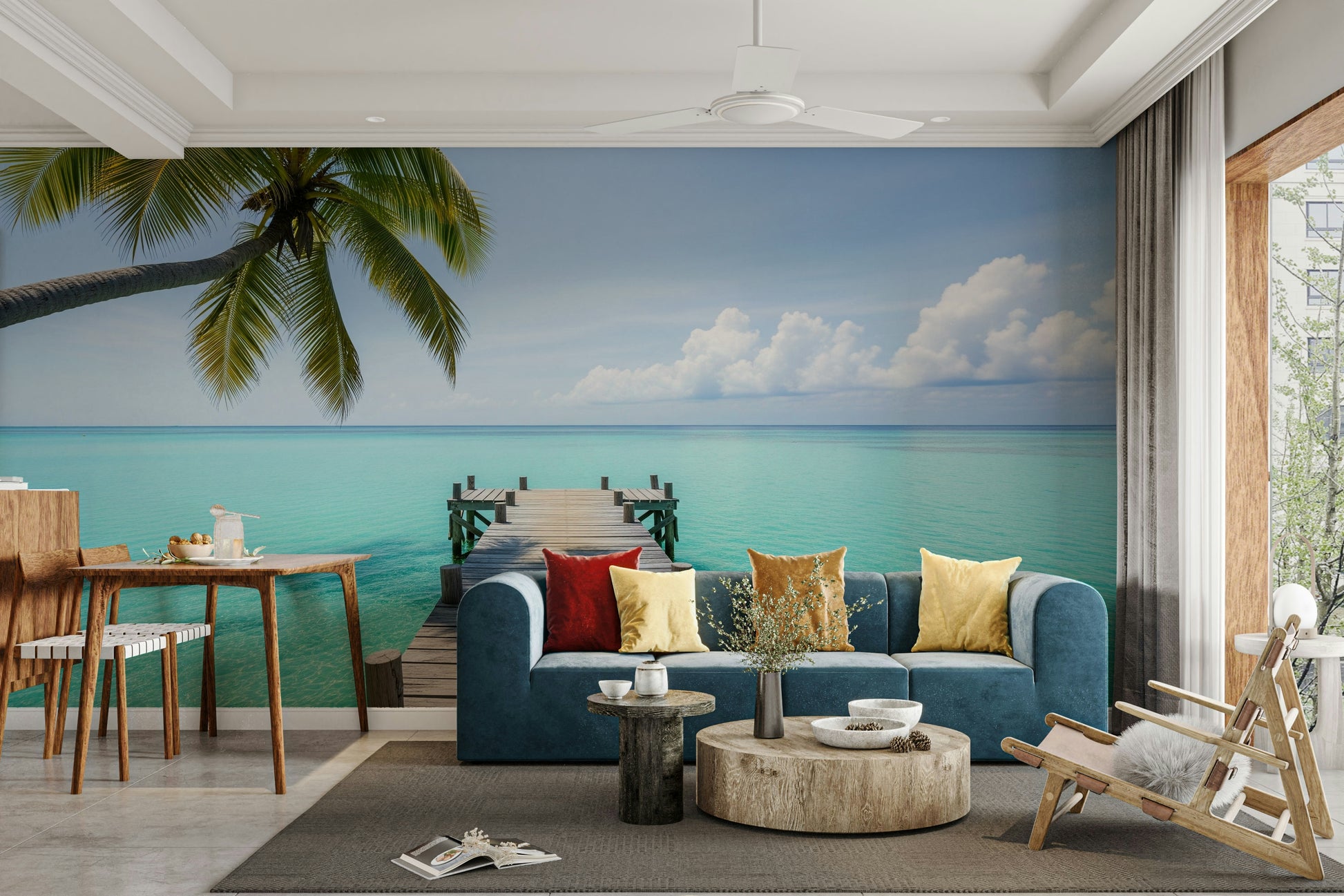 High-quality image of the tropical pier mural


