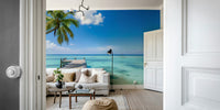 Wallpaper with a serene tropical-themed design

