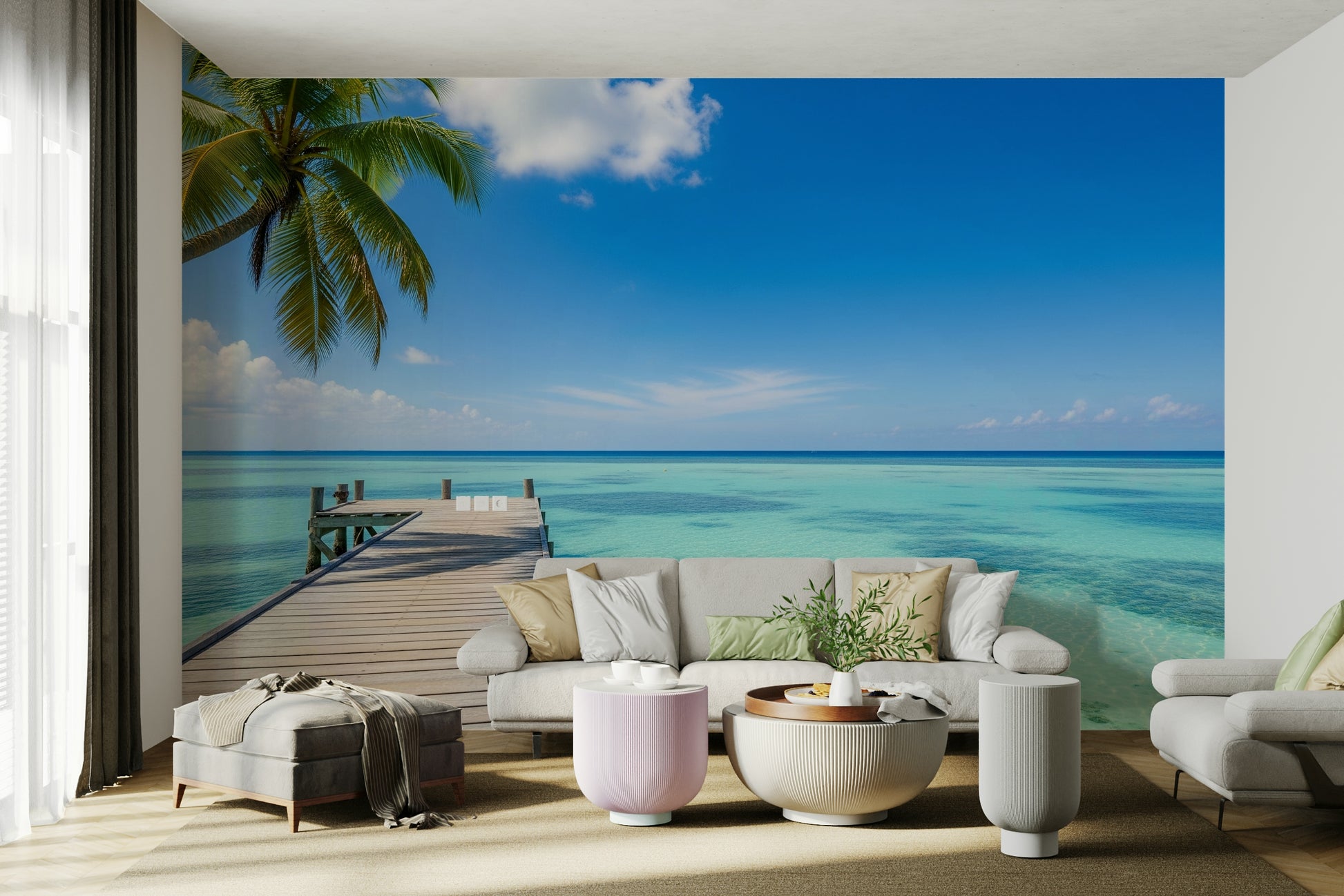Tropical Getaway Wall Mural in a living room

